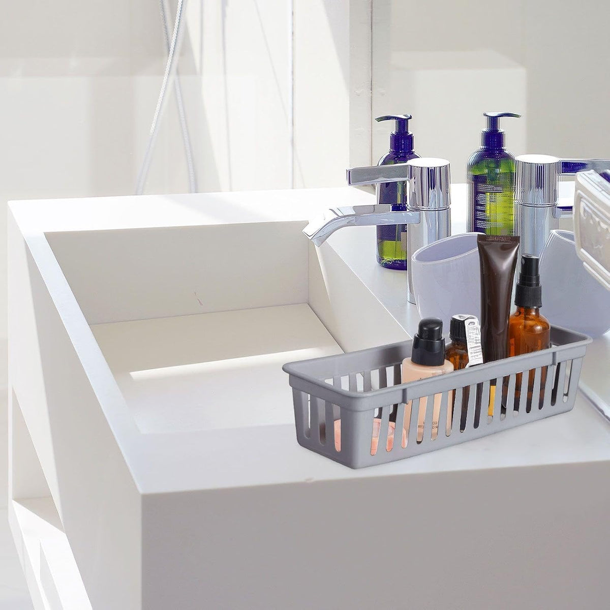 Domensi 24 Pack Slim Plastic Storage Basket Tray Organizer, Gray