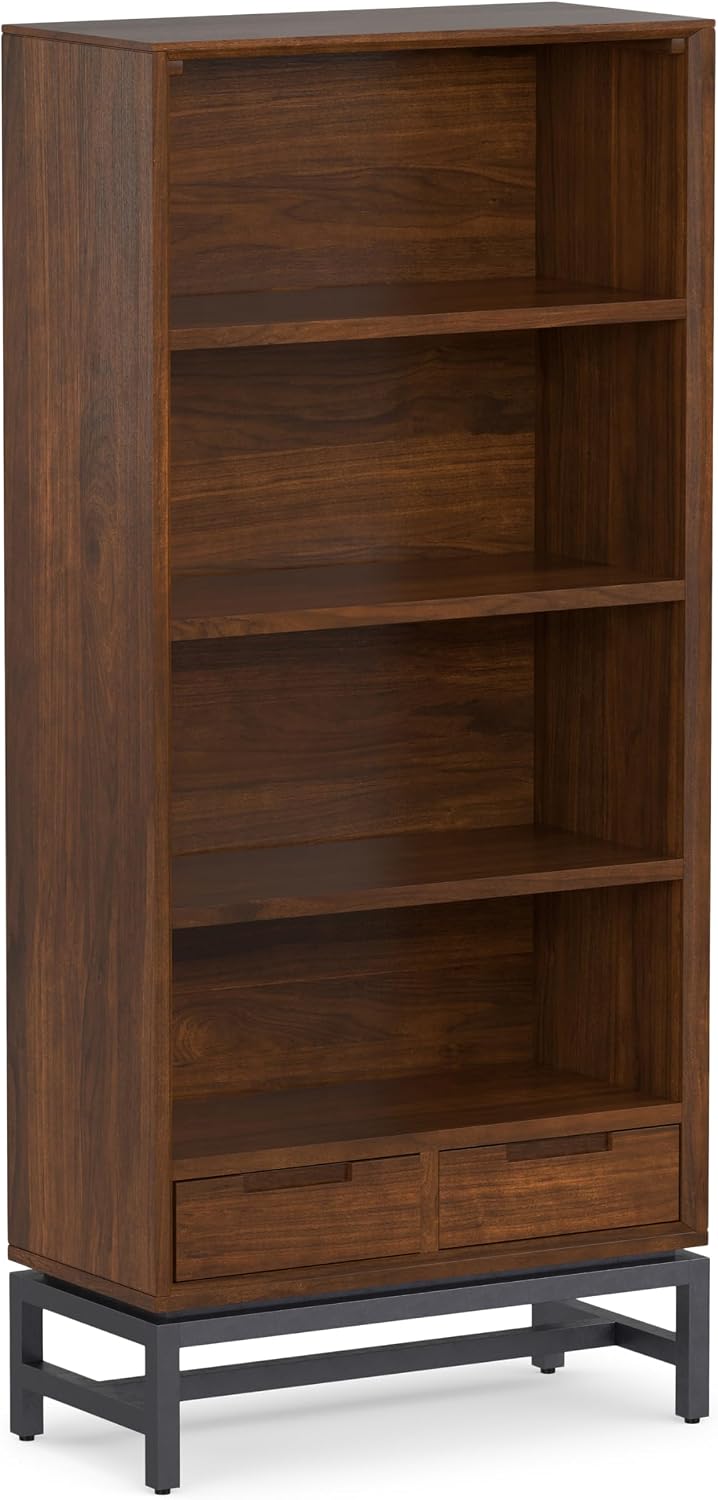 SIMPLIHOME Banting 66" Tall Walnut Veneer 4-Shelf Bookcase
