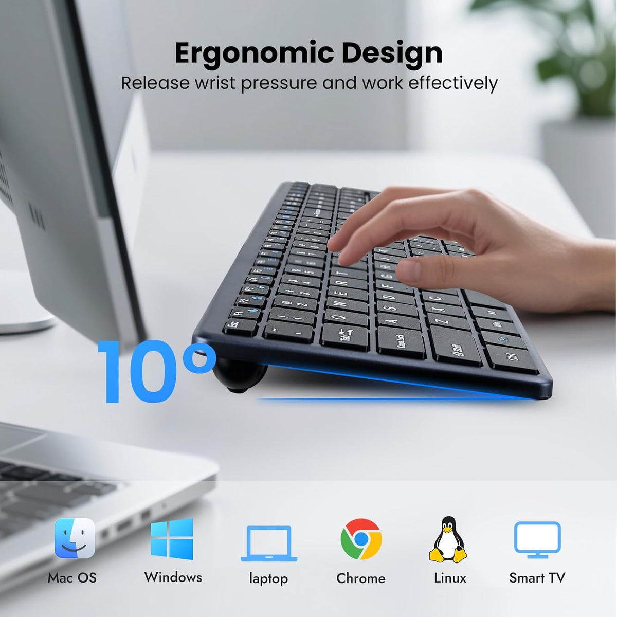 Wireless Keyboard-2.4G USB-A/Type-C Ultra Slim Quiet Full Size PC Computer Ke...