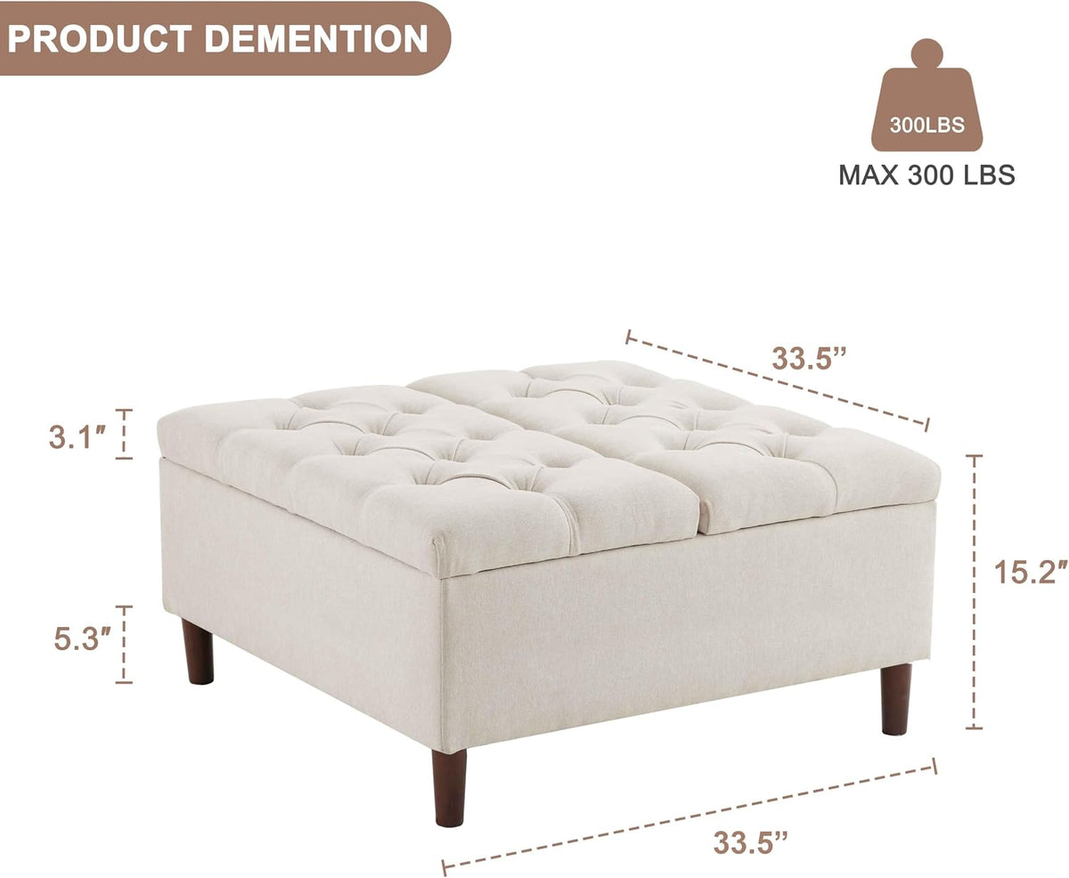 Weture 35" Large Storage Ottoman Coffee Table, Square Ottoman, Beige