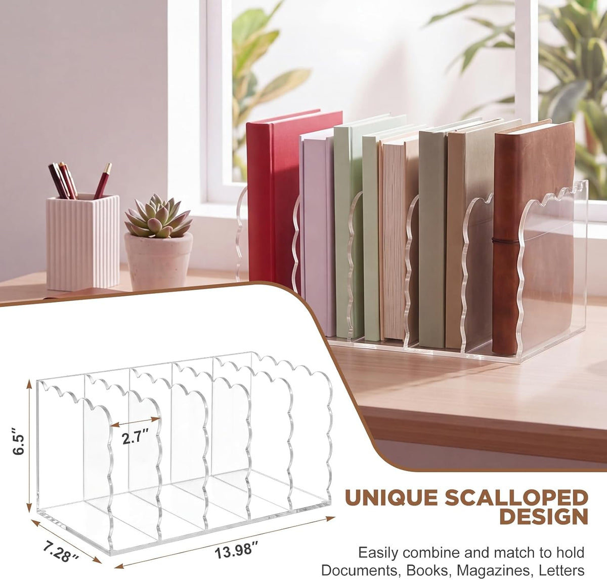 1 PC Scalloped Acrylic Magazine Holder, File Organizer, Standard Style