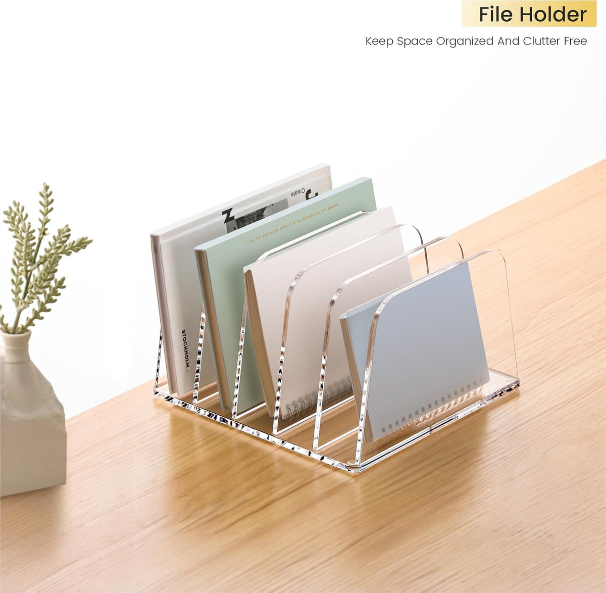 YUXUN Desk File Organizer,5-Section Vertical Clear Acrylic Desk Organizer Fil...