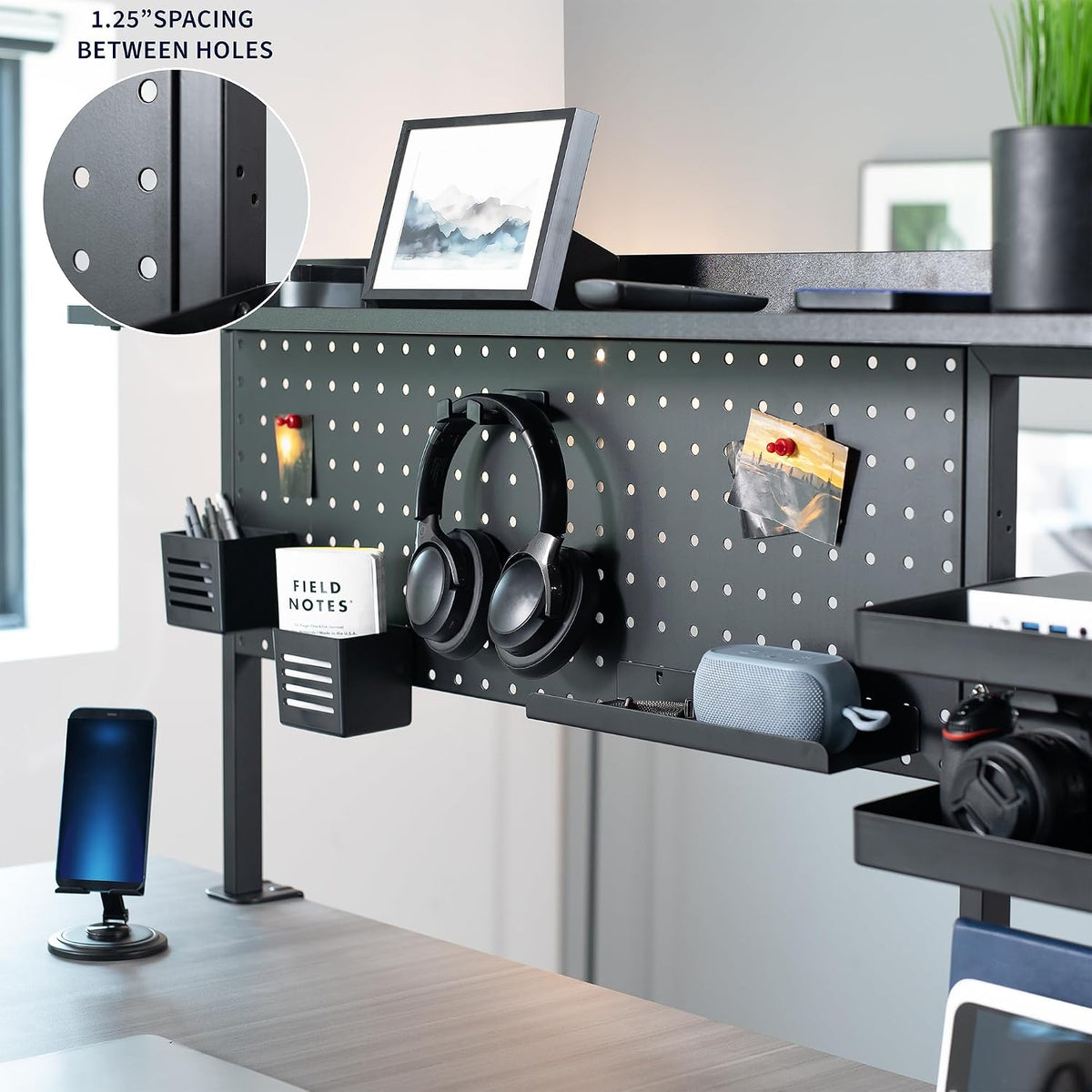VIVO Black Clamp-on 46 x 25 in Desk Pegboard System, PP-PBSF46