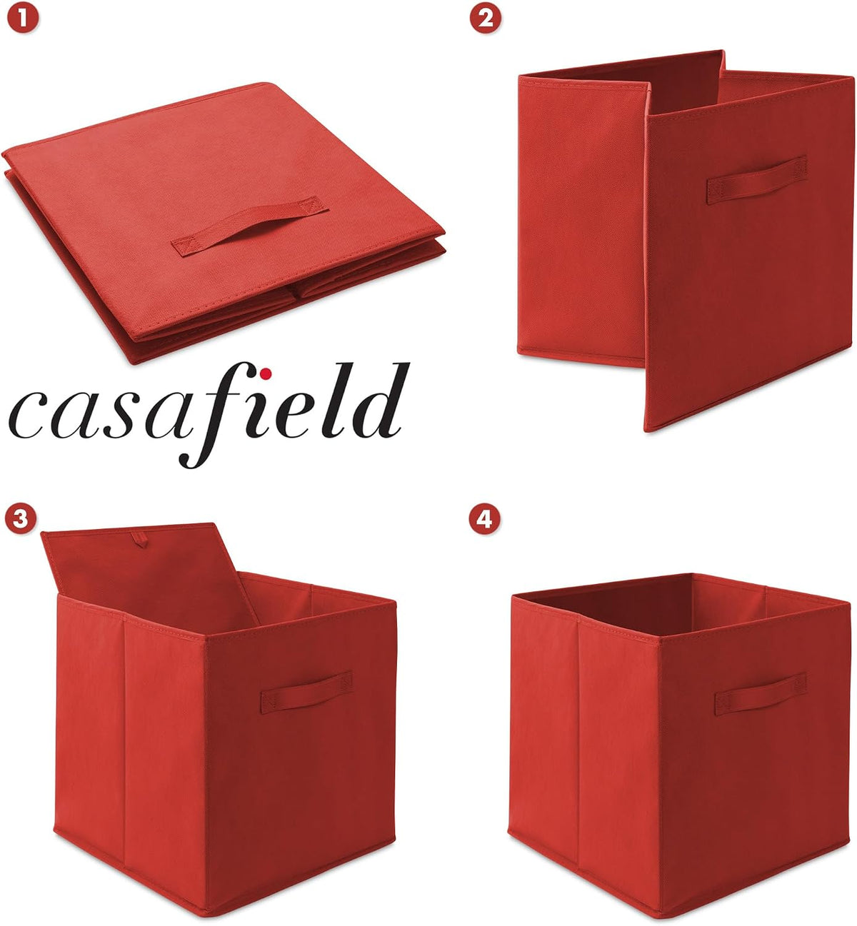 Casafield Set of 6 Collapsible Fabric Cube Storage Bins, Red - 13" Folda...