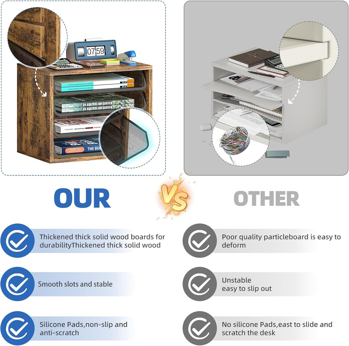 Simple Trending 4-Tier Desk File Organizer, Paper Organizer, Rustic Brown