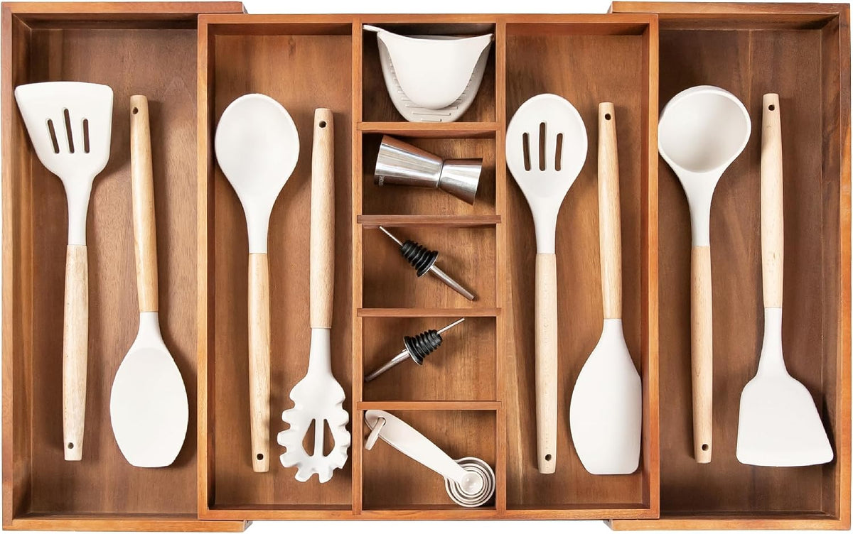 KitchenEdge Utensil & Junk Drawer Organizer, 16-28 in, Acacia