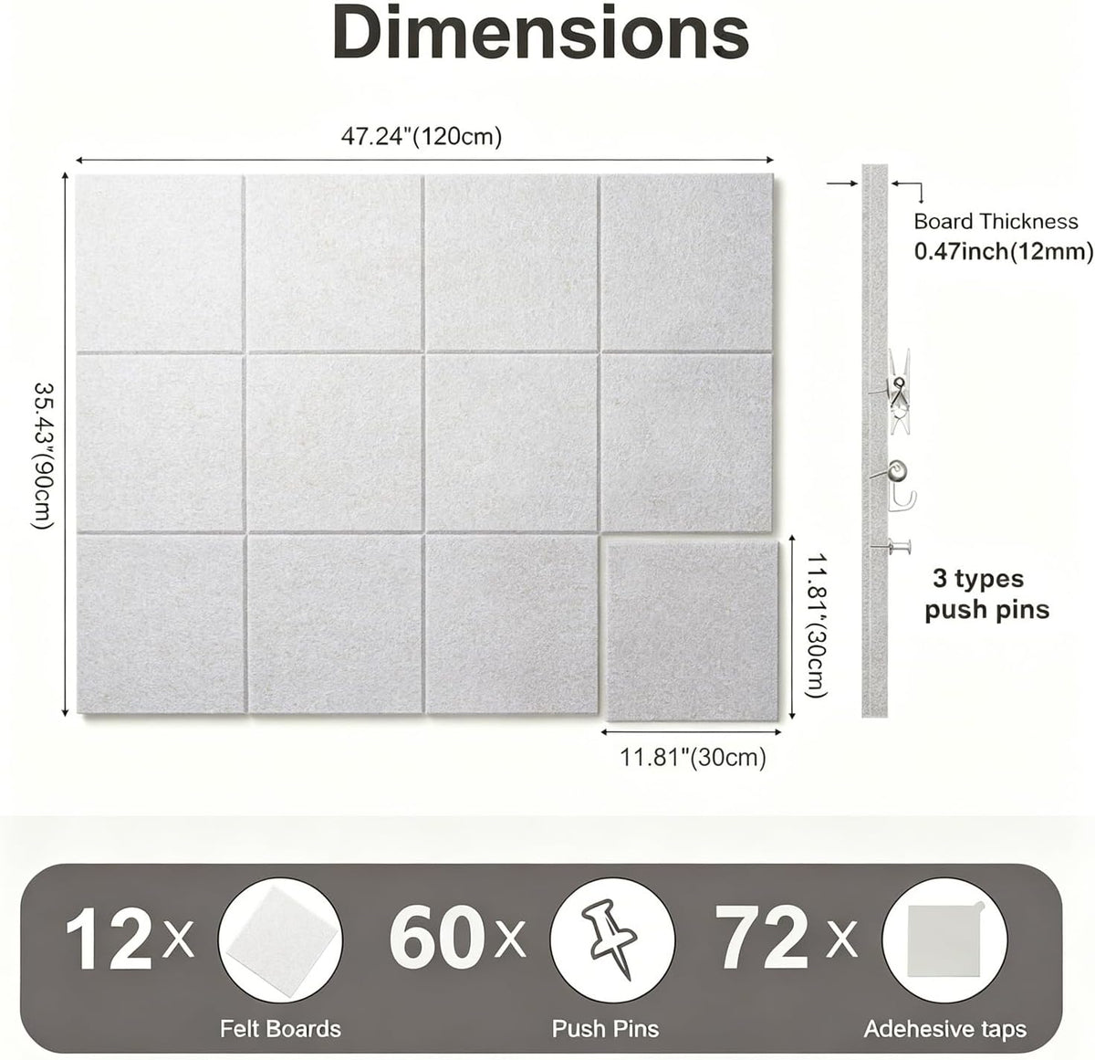 Felt Wall Tiles Bulletin Board Large Cork Board Alternative 12 Pack 11.81”x11...