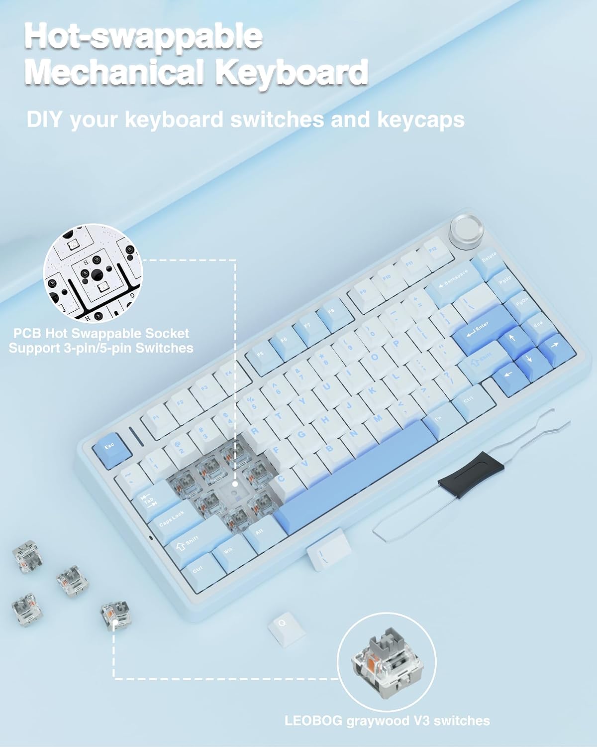 AULA F75 75% Wireless Mechanical Keyboard, Hot Swappable Creamy Keyboard, Pre...