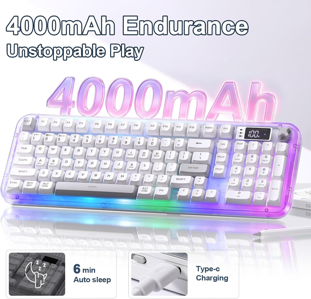 K98Pro Gaming Keyboard, Wireless Creamy Computer Keyboards(White)