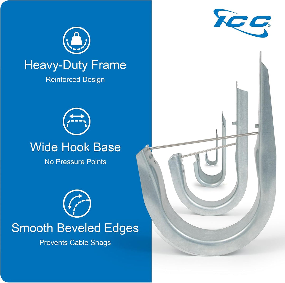 ICC 2-Inch Wall Mount J Hook Cable Management, Retainer Clips, 25-Pack
