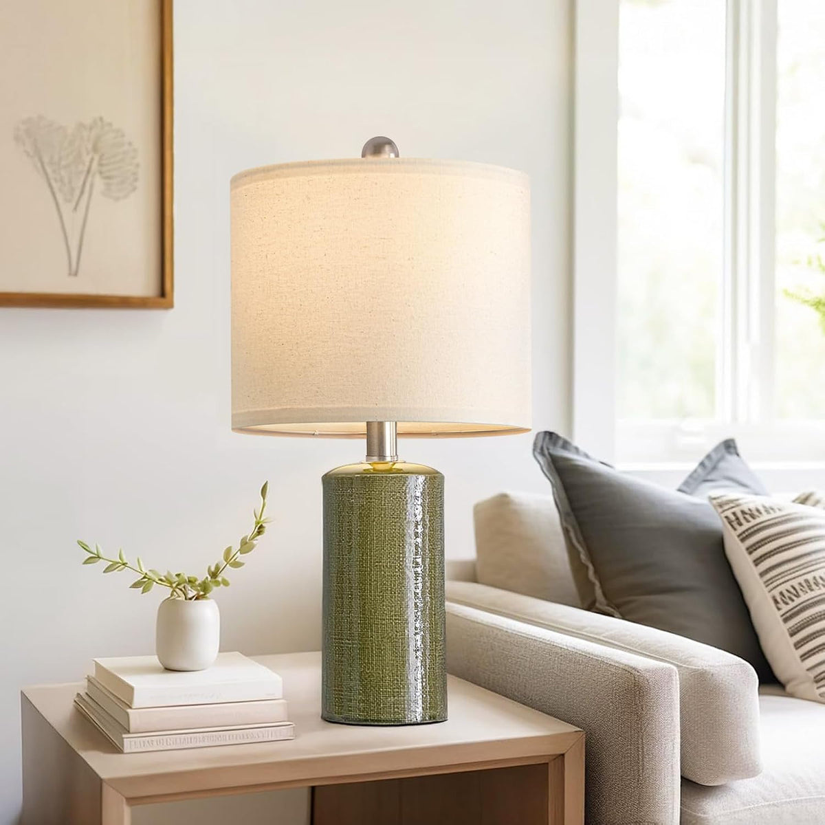 20.25" Small Single Table Lamp for Bedroom Modern Ceramic Nightstand Lamp