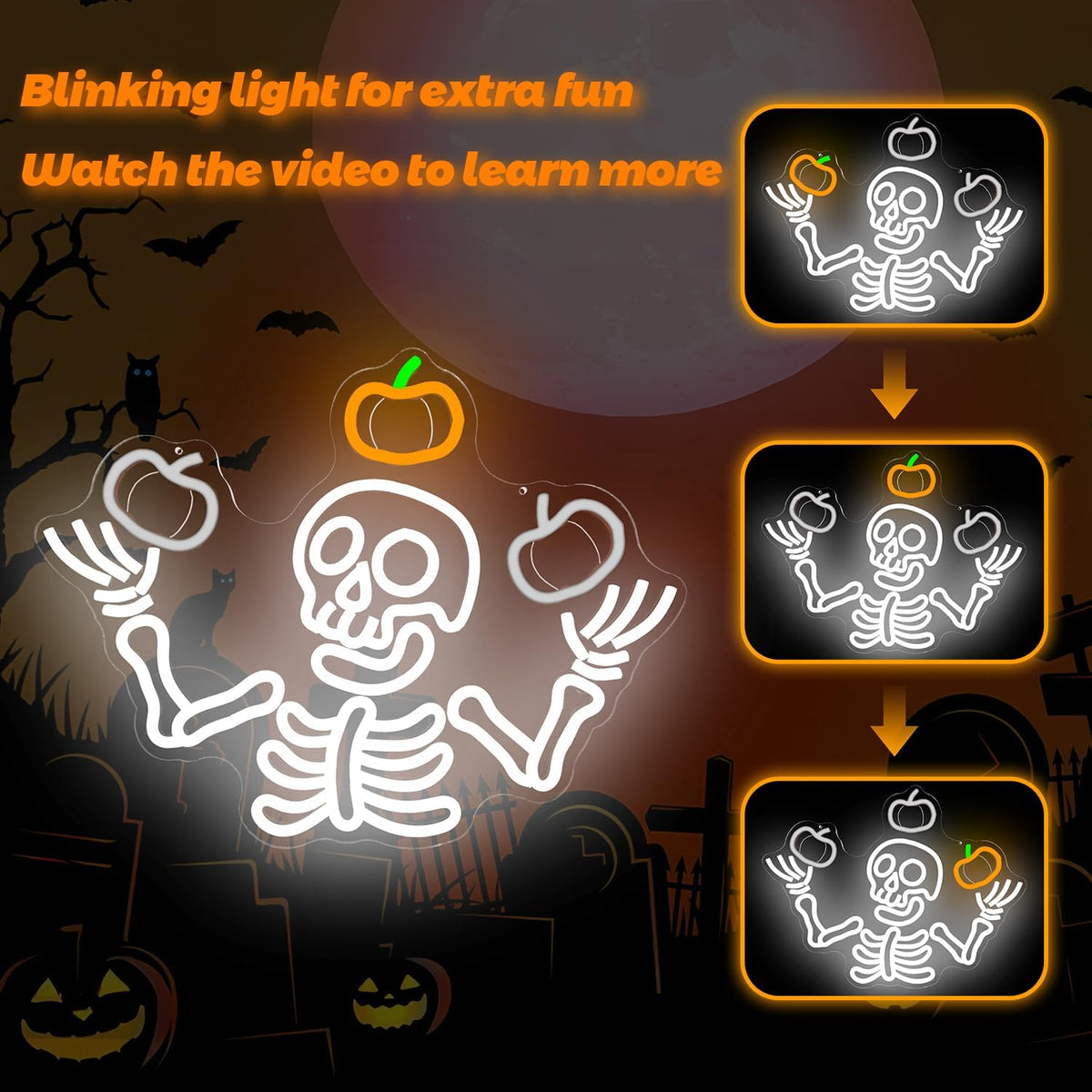 Juggling Skeleton Halloween Neon Sign Dimmable Pumpkin LED Halloween Decor