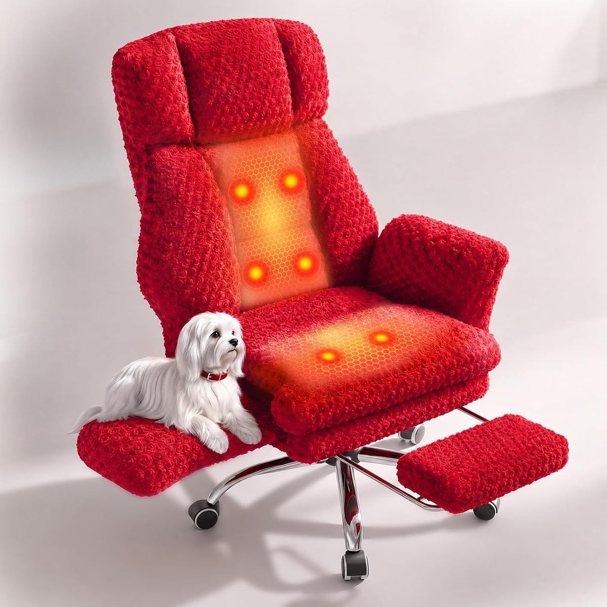 Big and Tall Heated Massage Office Chair with Footrest, 6-Point Vibration