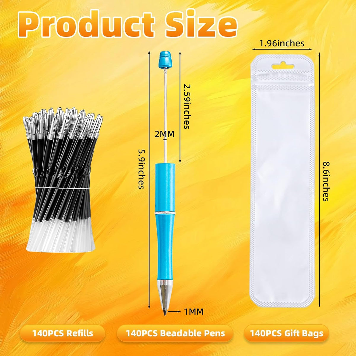 420 Pieces DIY Beadable Pen Bulk Kit – 140 PCS Ballpoint Pen with Refills &am...