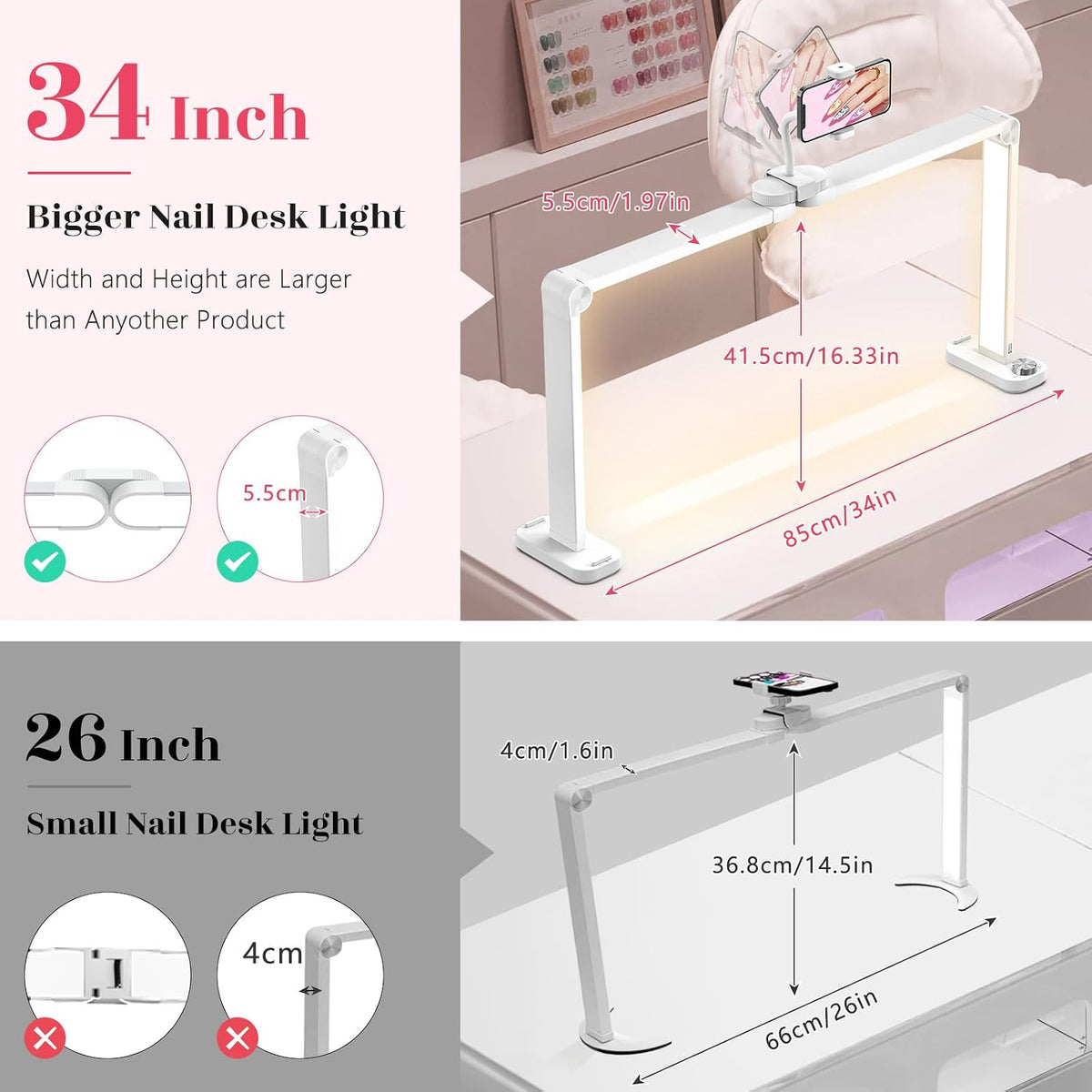 Yokilly Large Half Moon Light: 34" Shadow-Free Nail Light for Manicurist