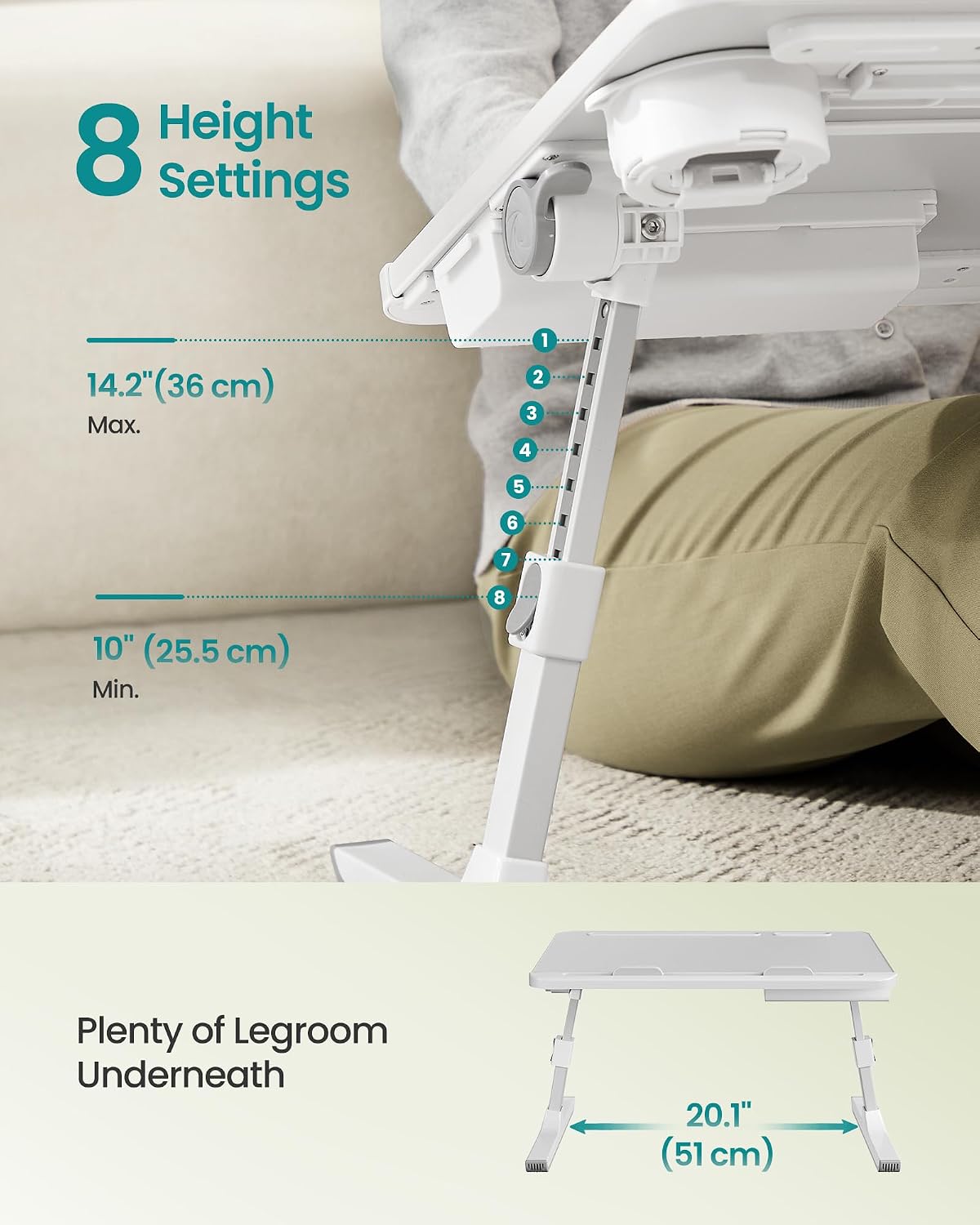 SONGMICS Bed Laptop Desk, Foldable, Adjustable Height, 15.7 x 22 Inches