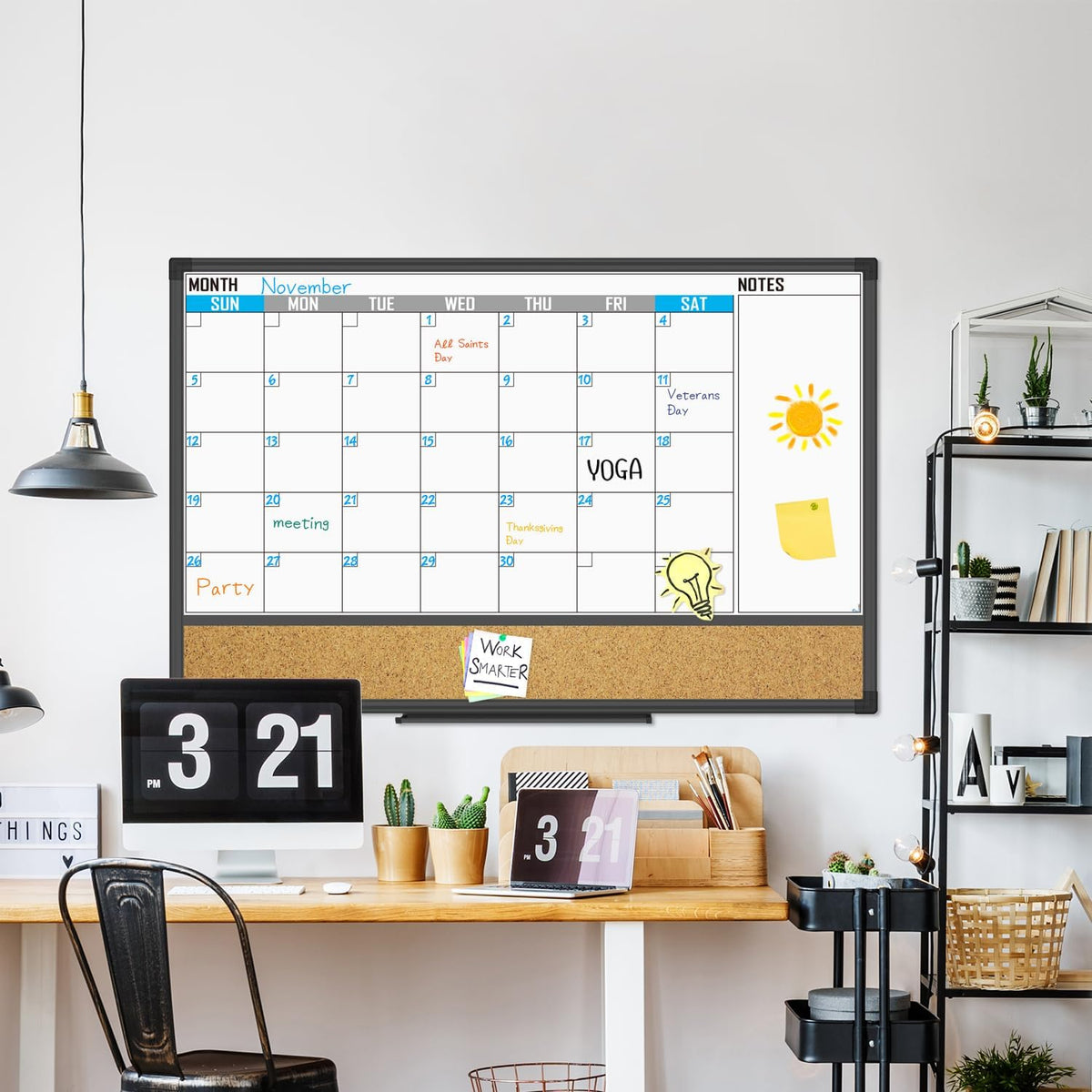 XBoard Dry Erase Calendar Whiteboard Combo 48" X 36" Monthly