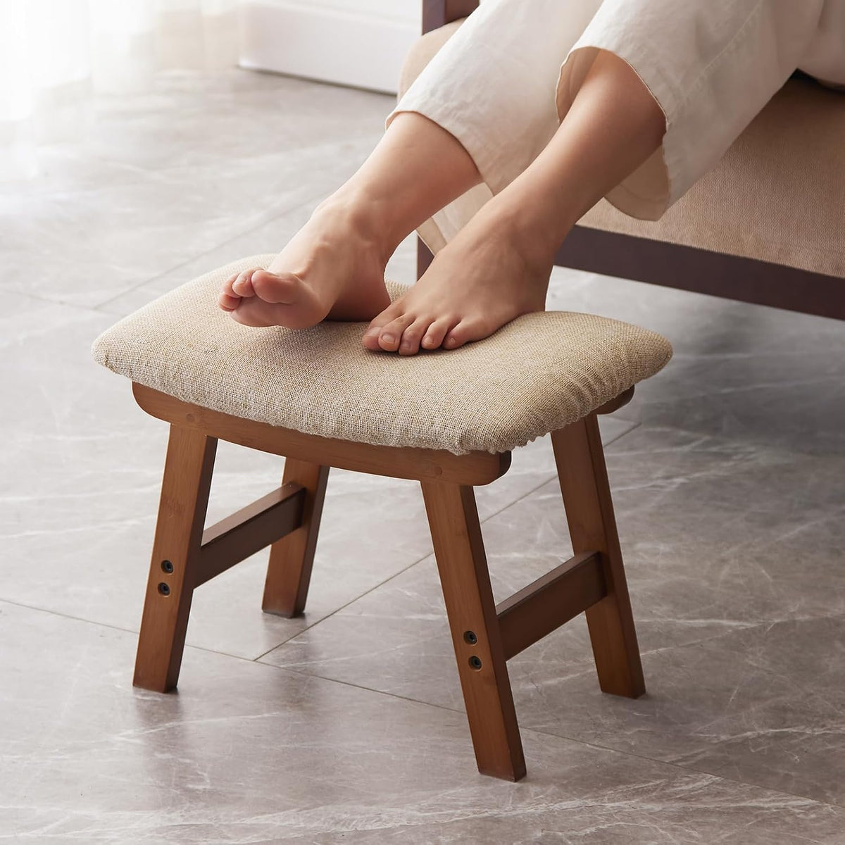 Kitsanery Foot Stool,Ottoman,Bamboo Small Sofa Foot Rest Under Desk,Extra Sea...