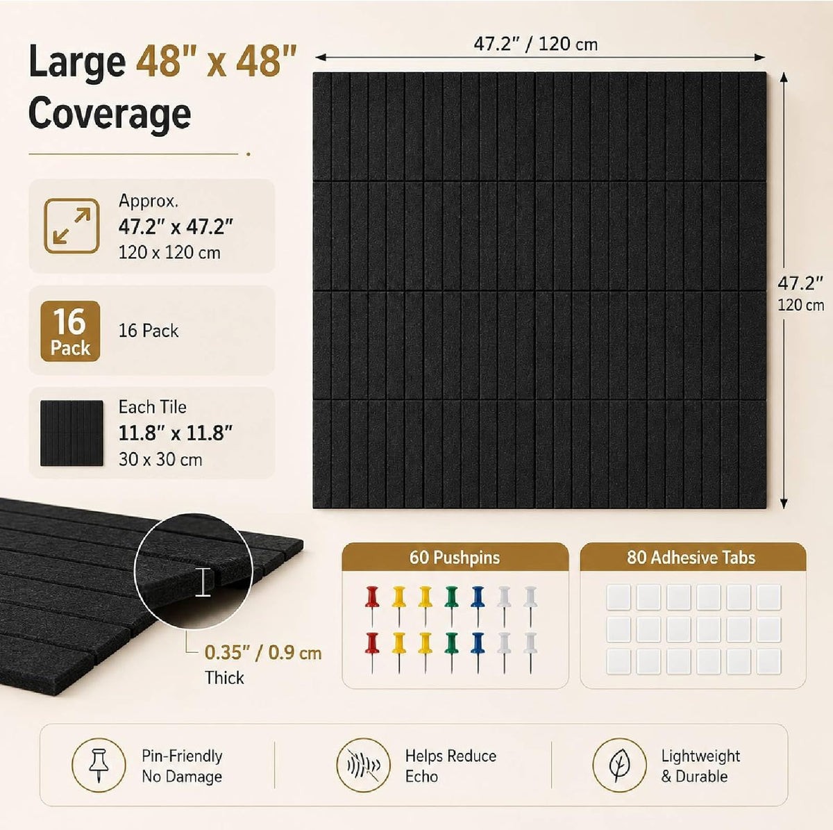 16 Pack Large Felt Bulletin Board & Cork Boards Alternative, 48"x48&...