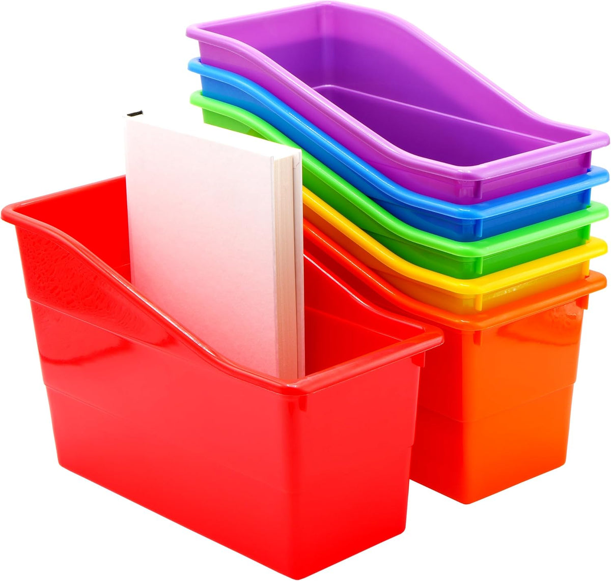 4E's Novelty 6 Durable Book and Binder Holder, Files Book Bins for Classr...