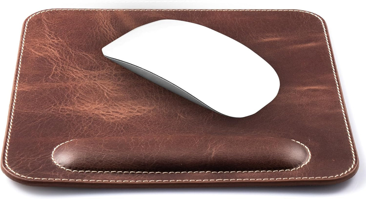 Londo Top Grain Leather Mouse Pad with Wrist Rest – Ergonomic Support, Non-Sl...