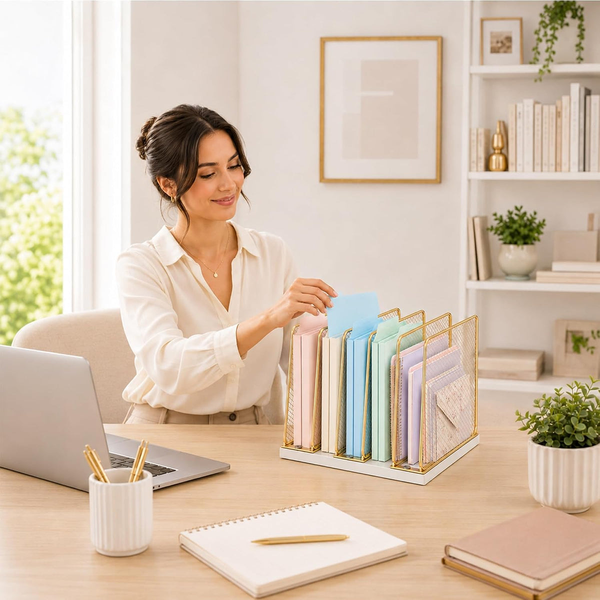 OPNICE Desk File Organizer, Mail Organizer, Large, Gold