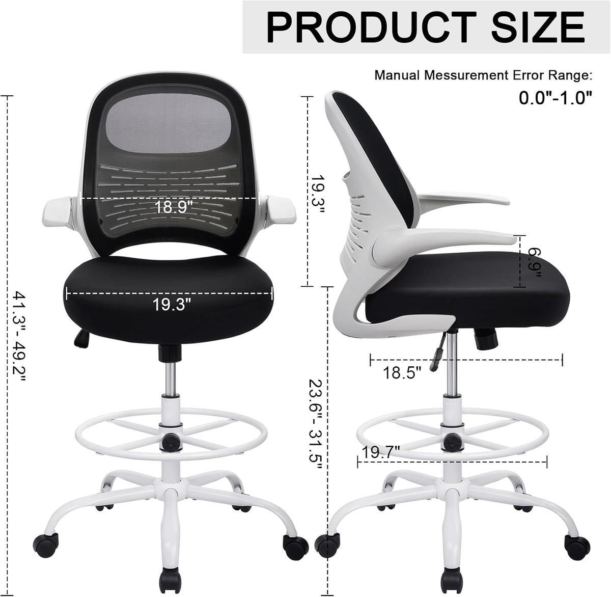HYLONE Tall Drafting Chair Standing Desk Chair with Flip-Up Armrests, Adjusta...