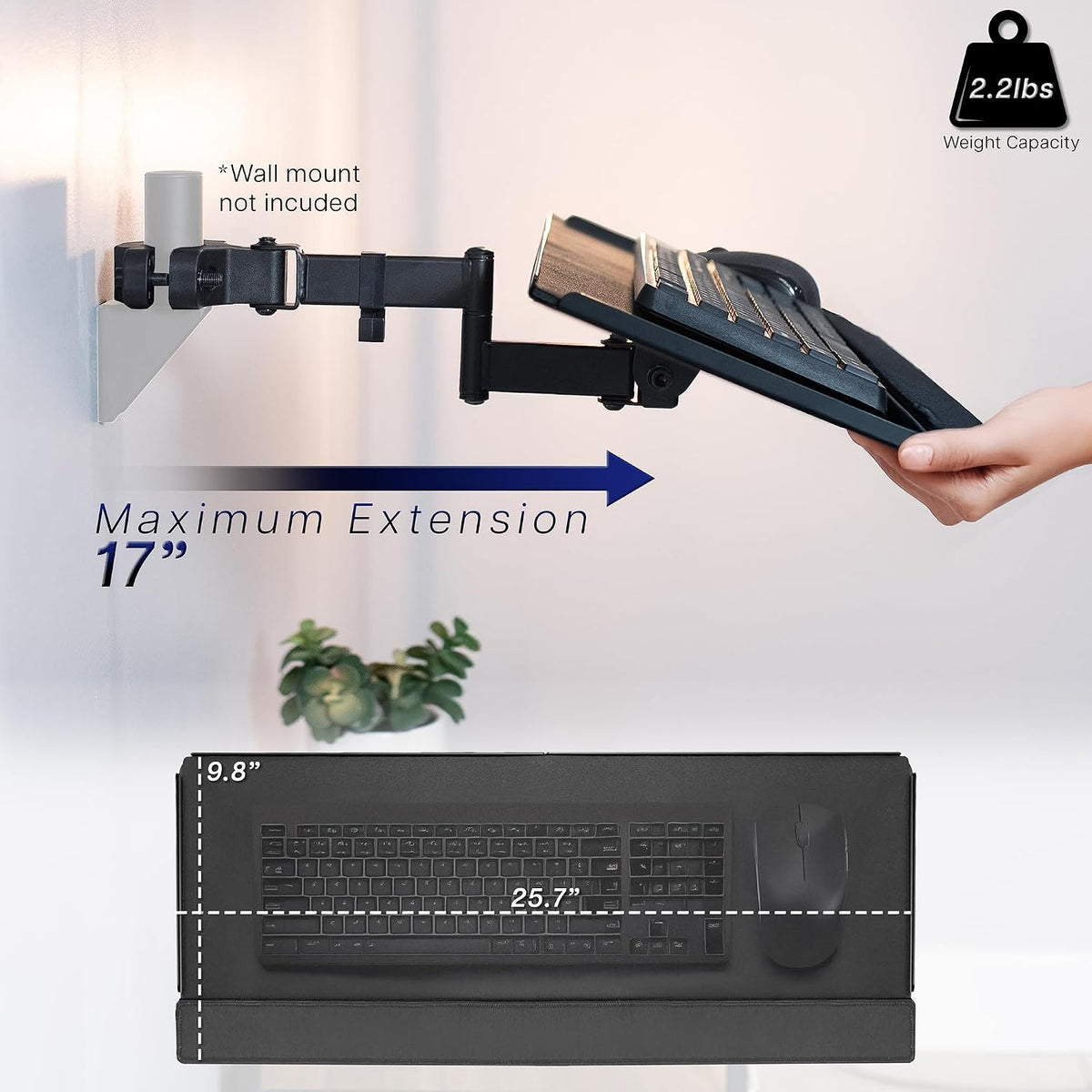 VIVO Black Pole Mounted 26 x 10 in Keyboard Tray, Mount-POLEKB