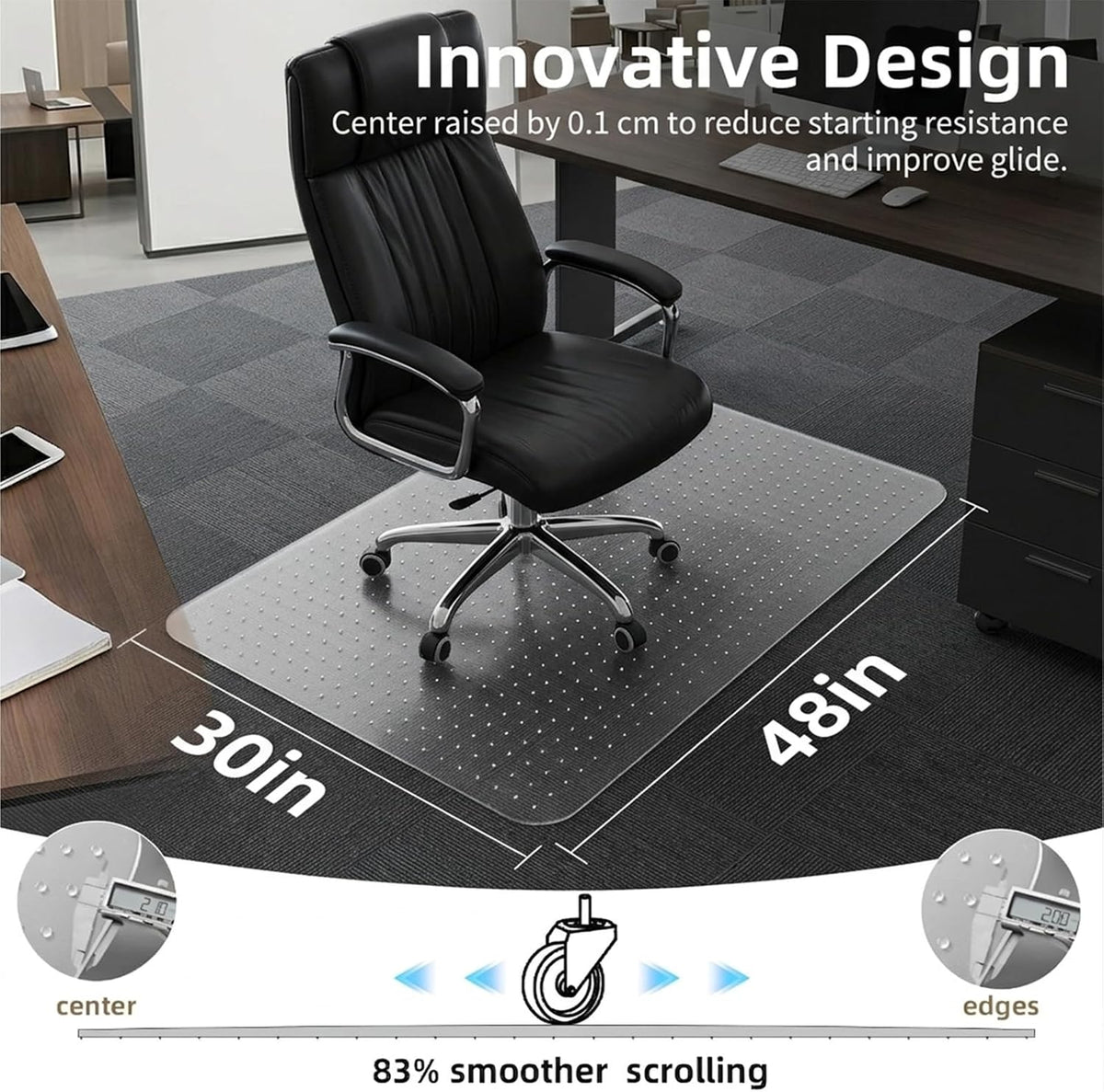 Office Chair Mat for Low-Pile Carpet 30" x 48", Compact Carpet Prot...