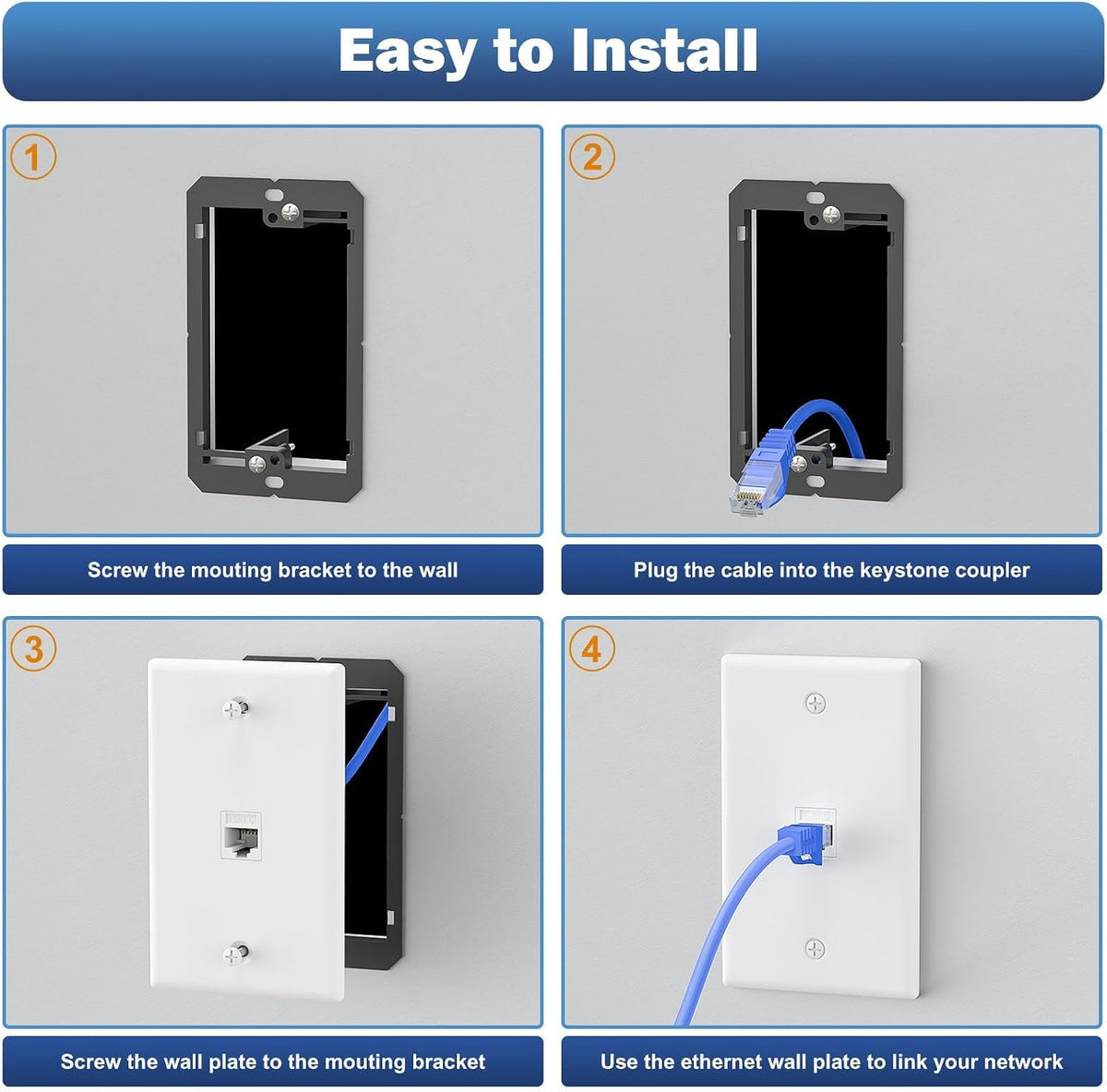 FGB 2-Port Keystone Wall Plate, with Low Voltage Mounting Bracket, 20 Pack