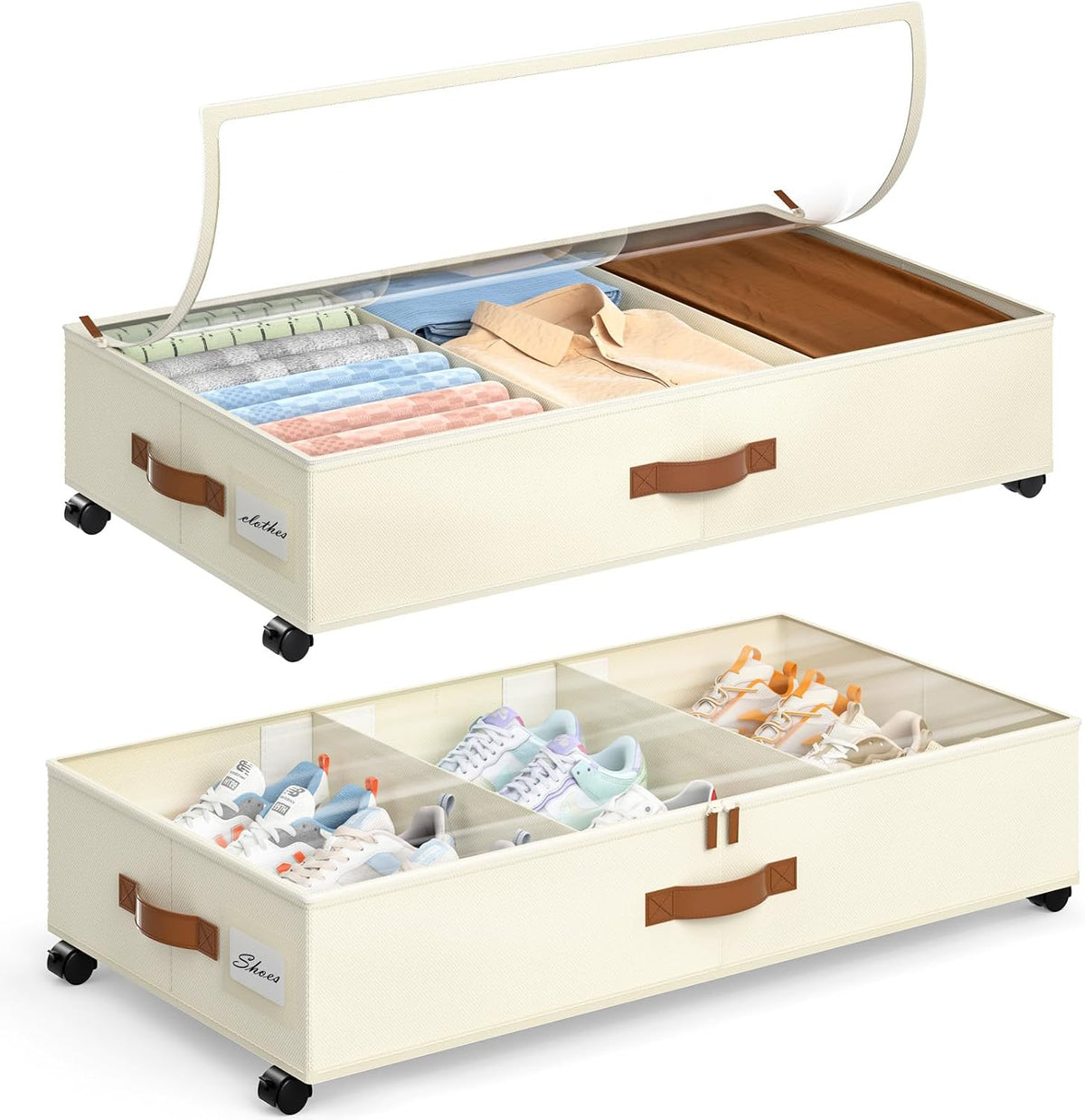 Yecaye Under Bed Storage with Wheels, 2 Pack Under Bed Storage Containers wit...