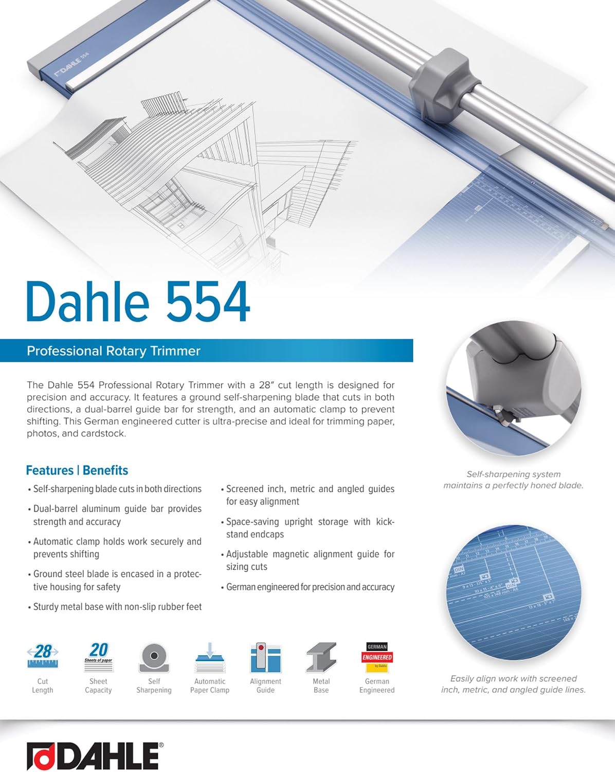 Dahle 554 Professional Rotary Trimmer, 28" Cut Length, 20 Sheet Capacity...