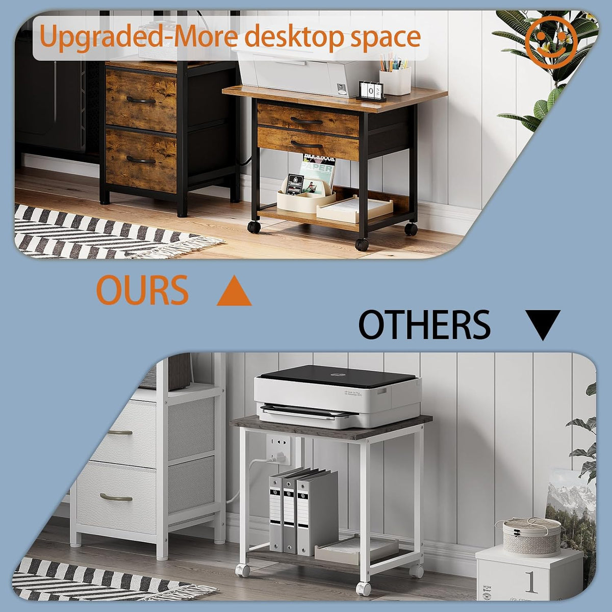 VENNQD Large Printer Stand with Storage Fabric Drawer Under Desk Printer Tabl...