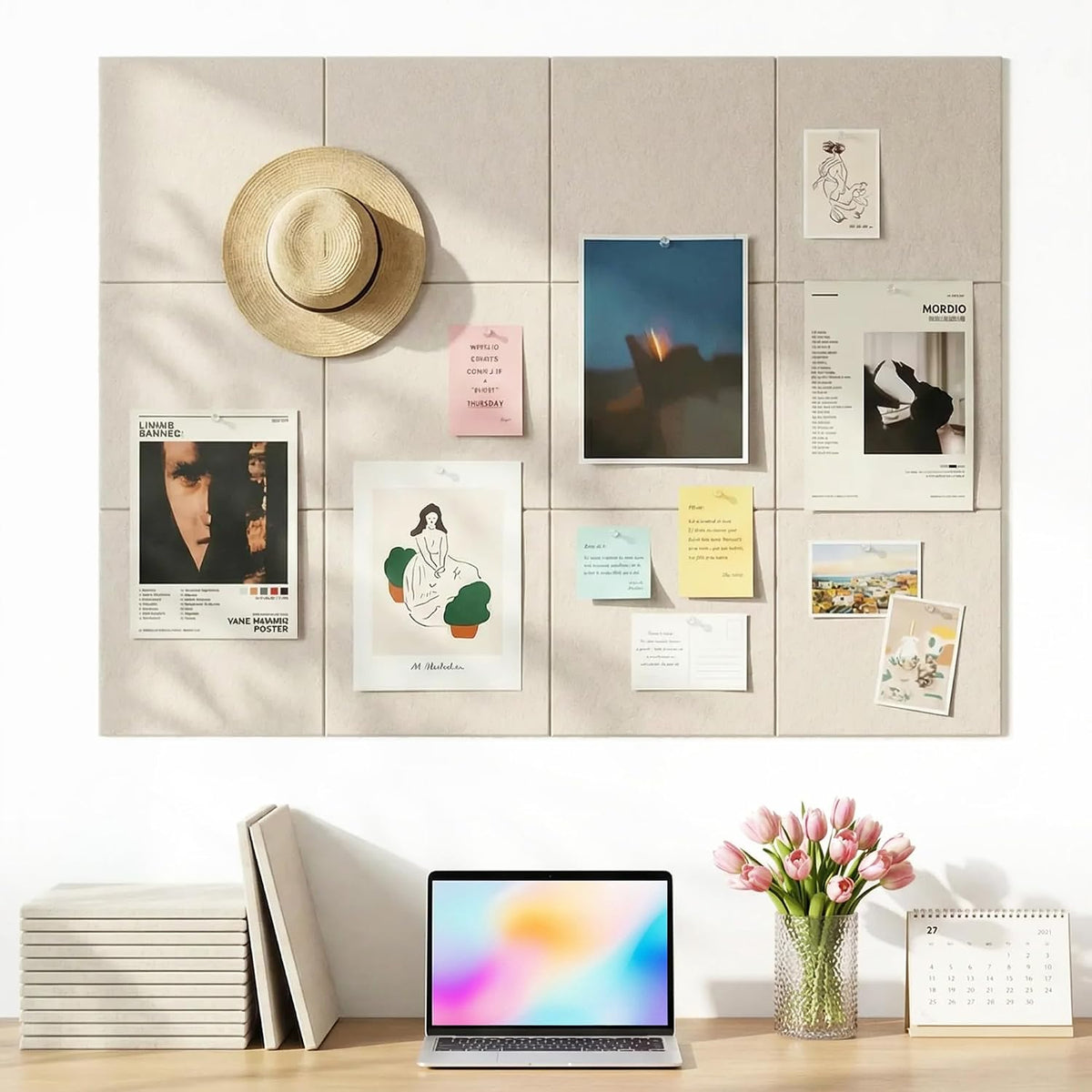 Aothia 48" x 36" Large Felt Bulletin Board, Oatmeal