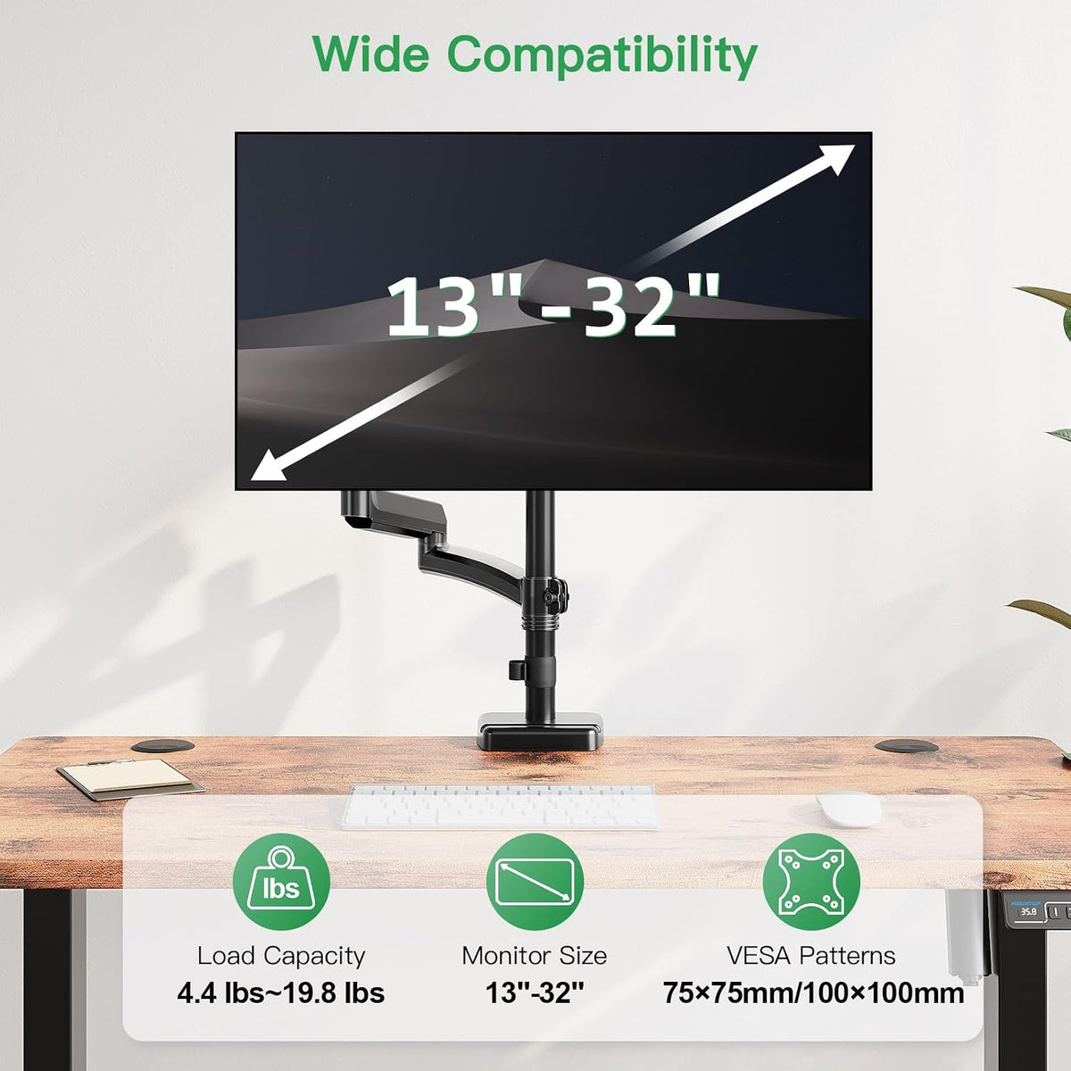 MOUNT PRO Single Long Monitor Arm, 13 to 32 inch Computer Monitor Desk Mount,...