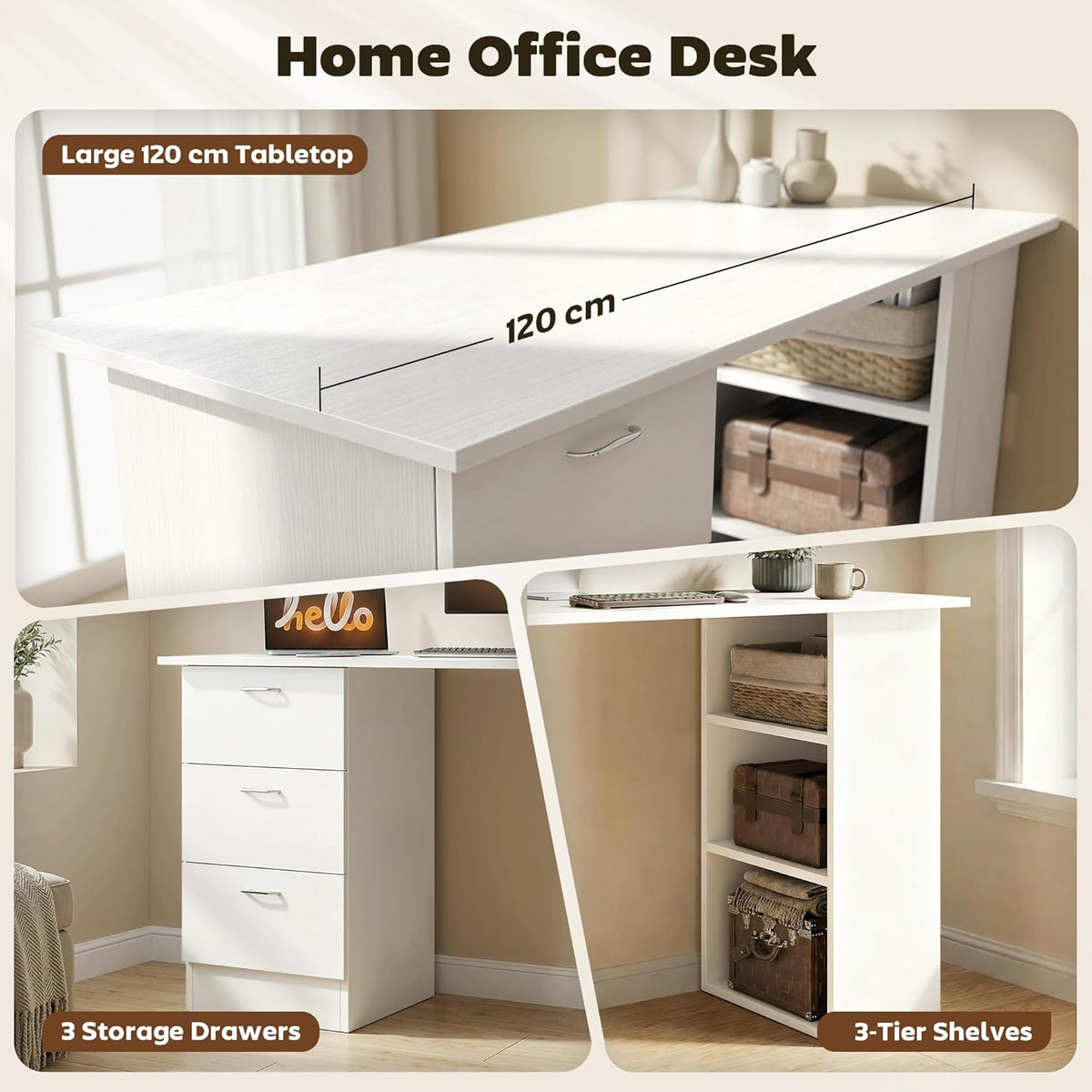 HOMCOM 47" Computer Desk with Drawers for Home Office, White