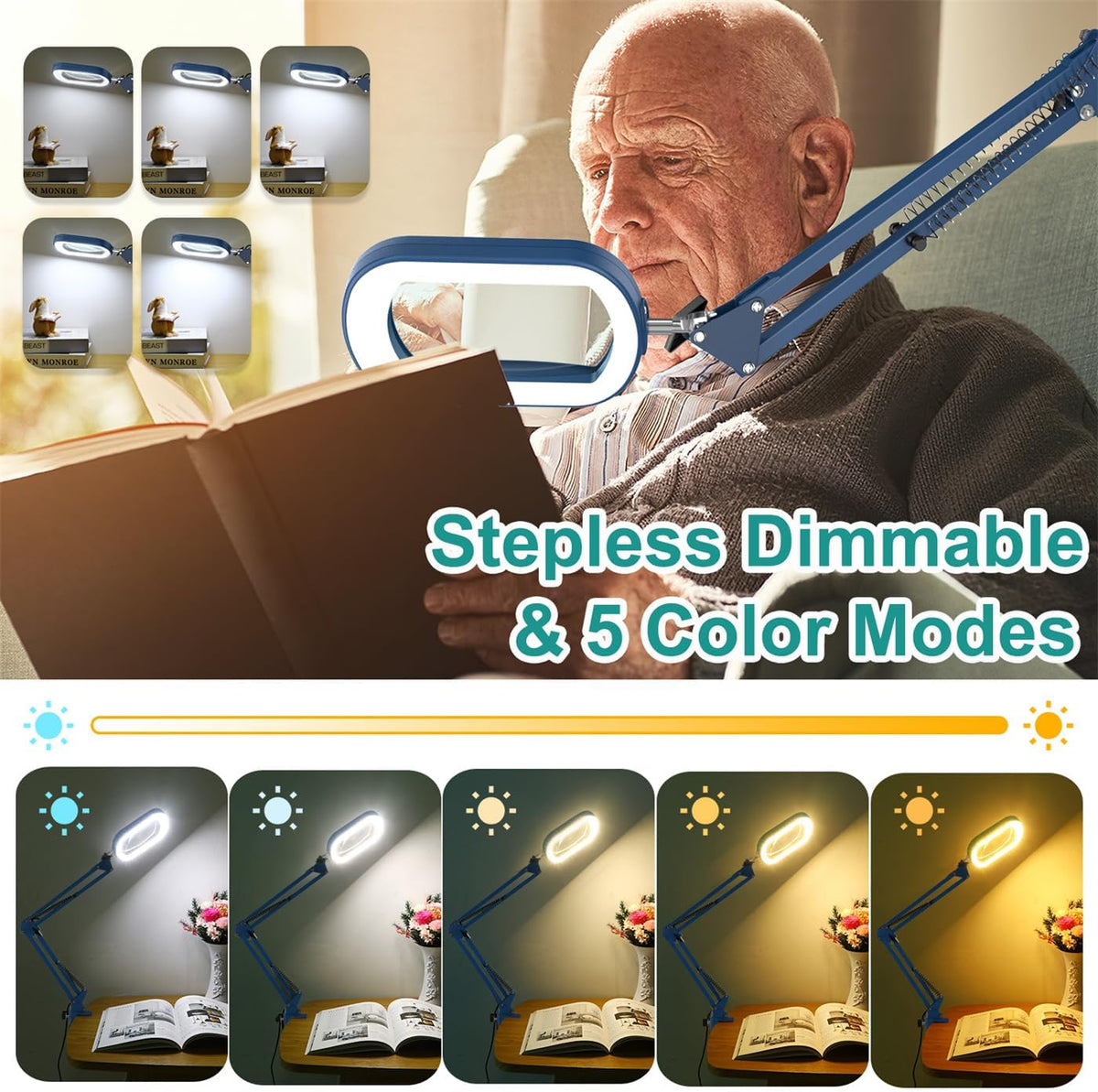 IVMAIE 12X Rectangle Magnifying Glass with Light, 5 Color Modes Stepless Dimm...