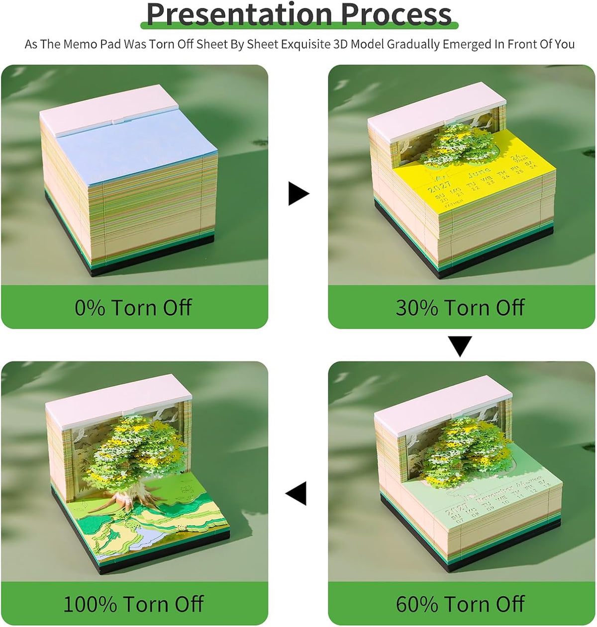 3D Time Piece Calendar, 2027 Desk Calendar With LED Light, 3d Tree Memo Pad C...