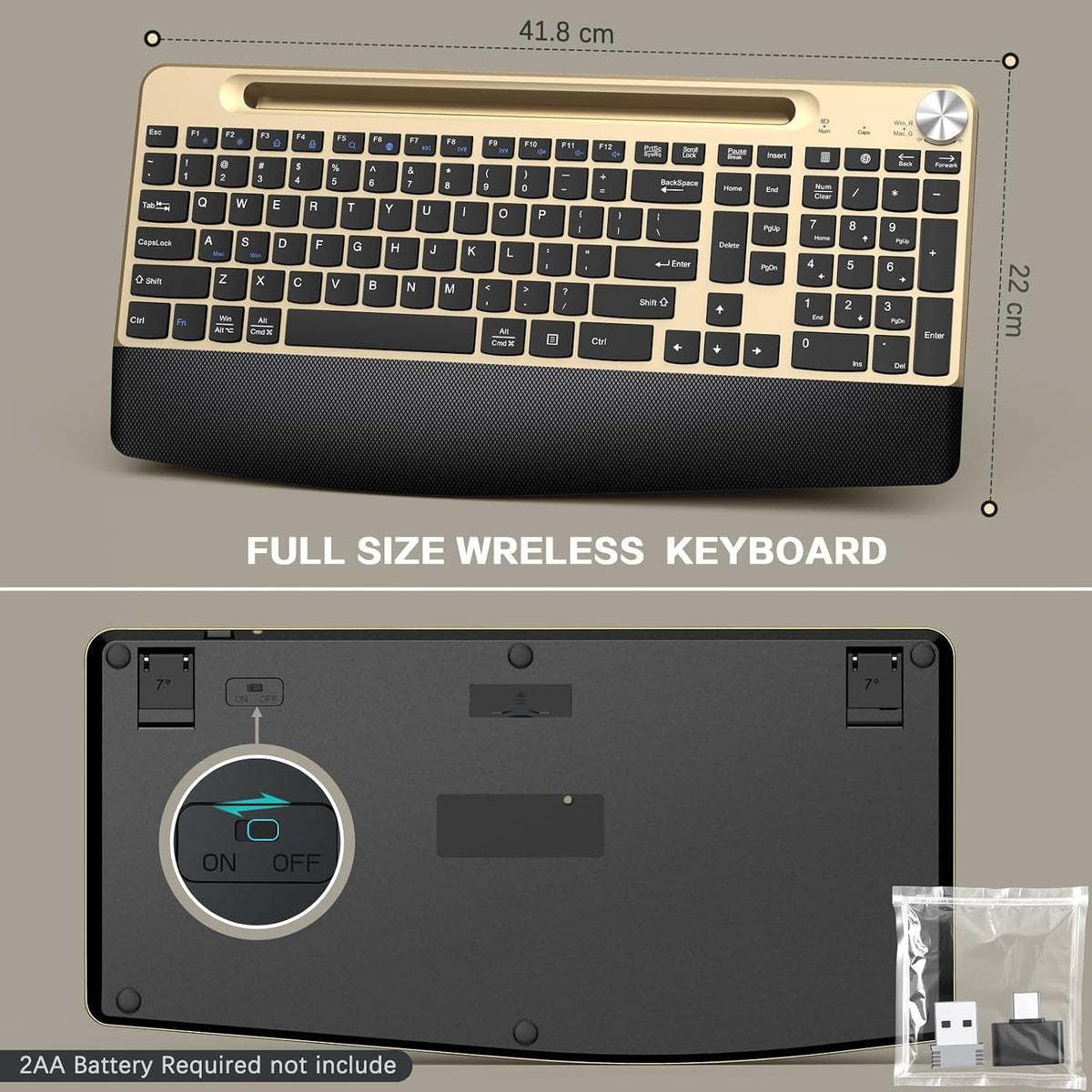 GAMCATZ Ergonomic Wireless Keyboard and Mouse with Wrist Rest,Phone Holder - ...