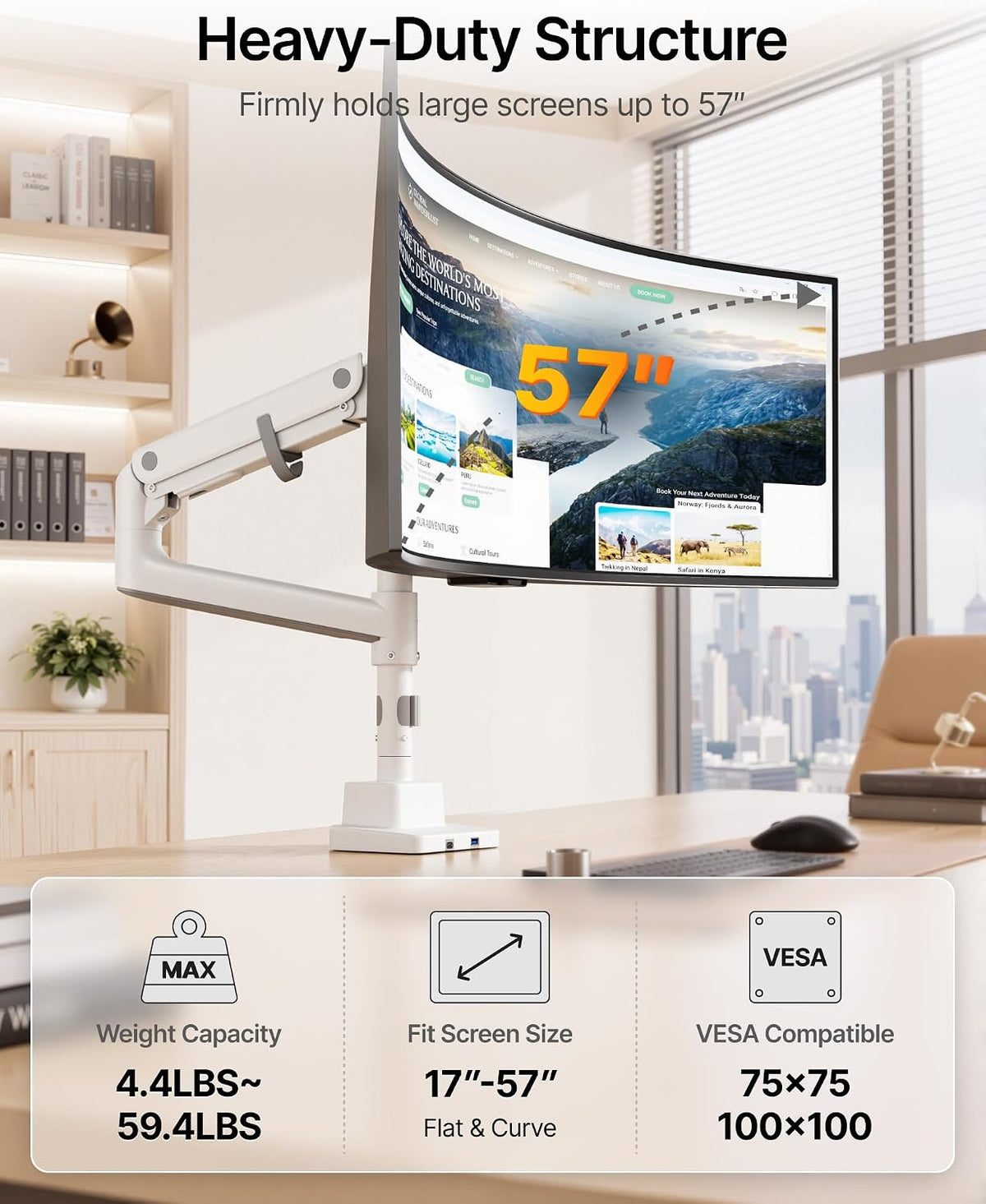 monTEK Ultrawide Monitor Arm Max 57",Height Adjustable 25.5",with U...