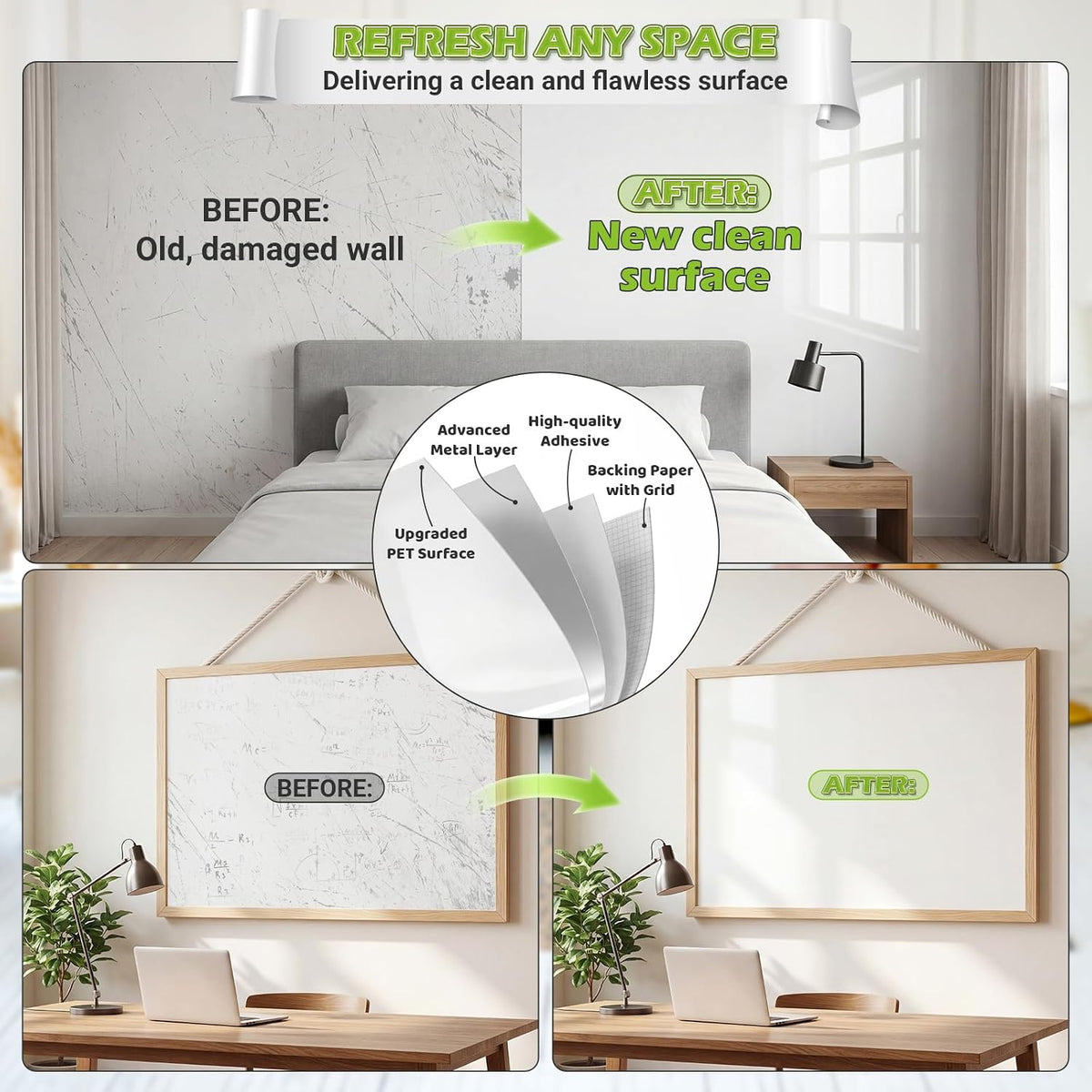 AFMAT Whiteboard Sticker for Wall, 4x8ft White Board Paper, Super Sticky Dry ...