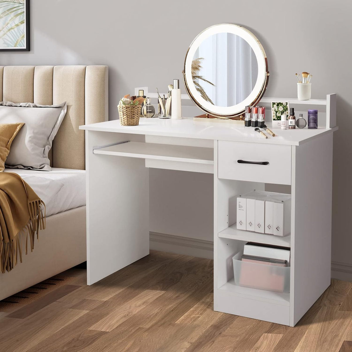 Computer Desk with Hutch & Keyboard Tray, Home Office Workstation with Dr...