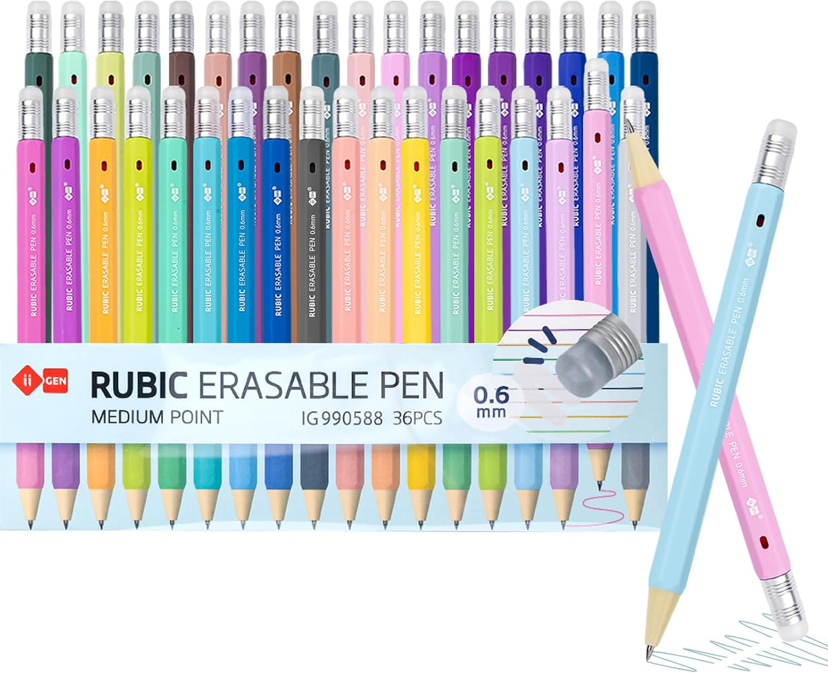 RUBIC 0.6mm Erasable Pens 36 Assorted Colors, School & Planner
