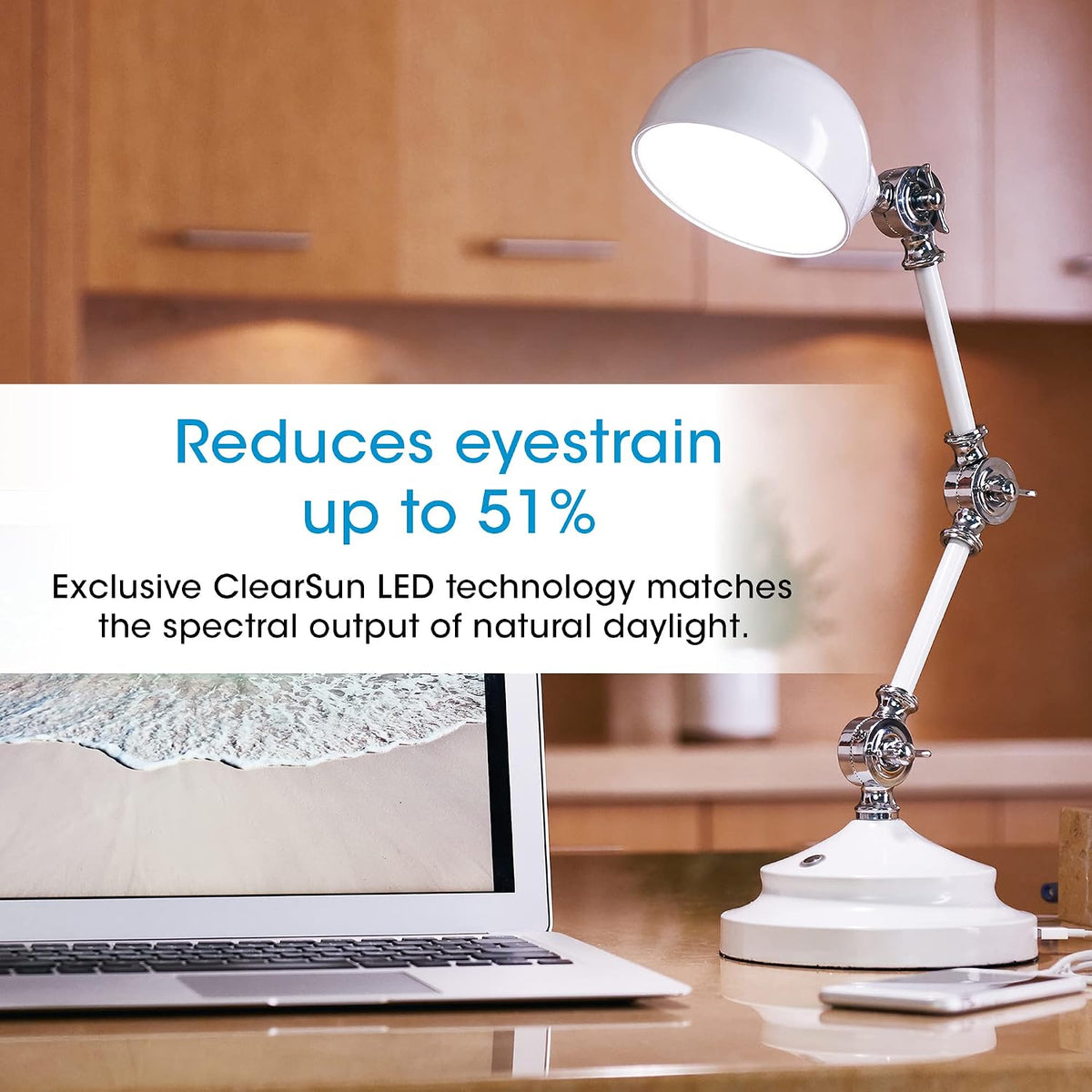 OttLite Prevention Pharmacy LED Desk Lamp with USB Charging, White