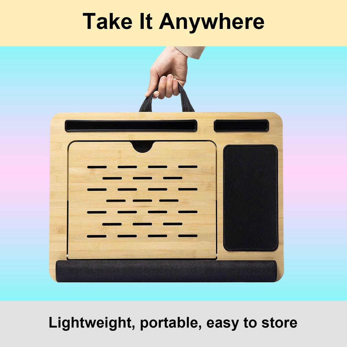 Foldable Wooden Laptop Stand for Desk – Adjustable & Portable Lapdesk wit...
