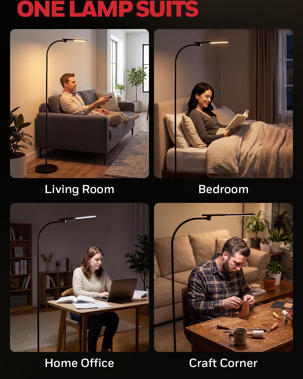 Honeywell LED Floor Lamp, CRI97 Full Spectrum, Dimmable Reading Lamp 77"