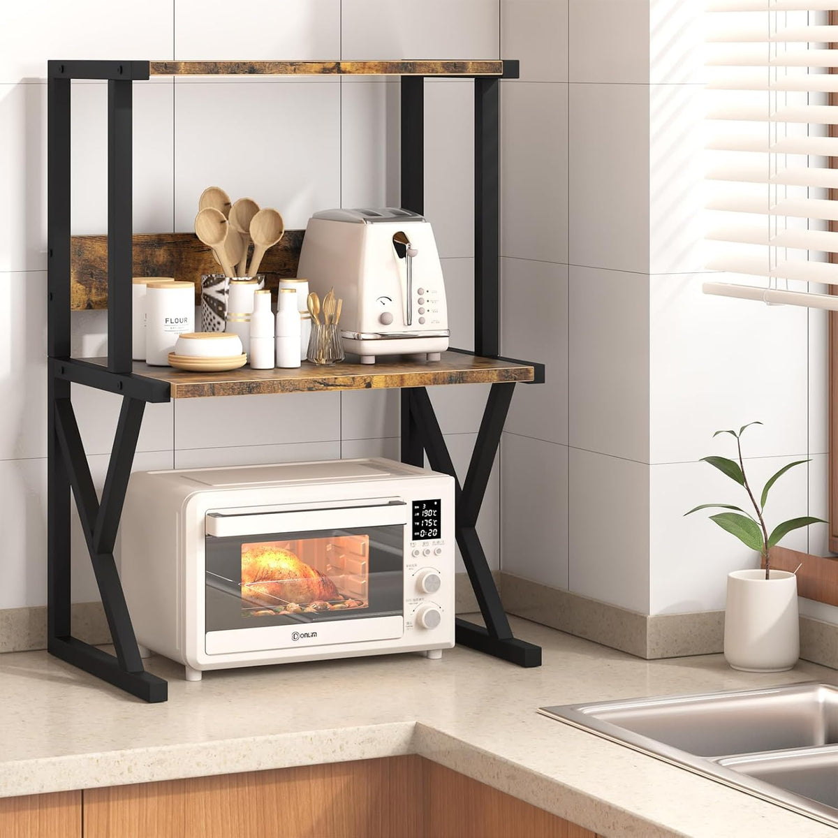 aboxoo Printer Stand for Desk to Save Space, Metal+Wood for Home Office