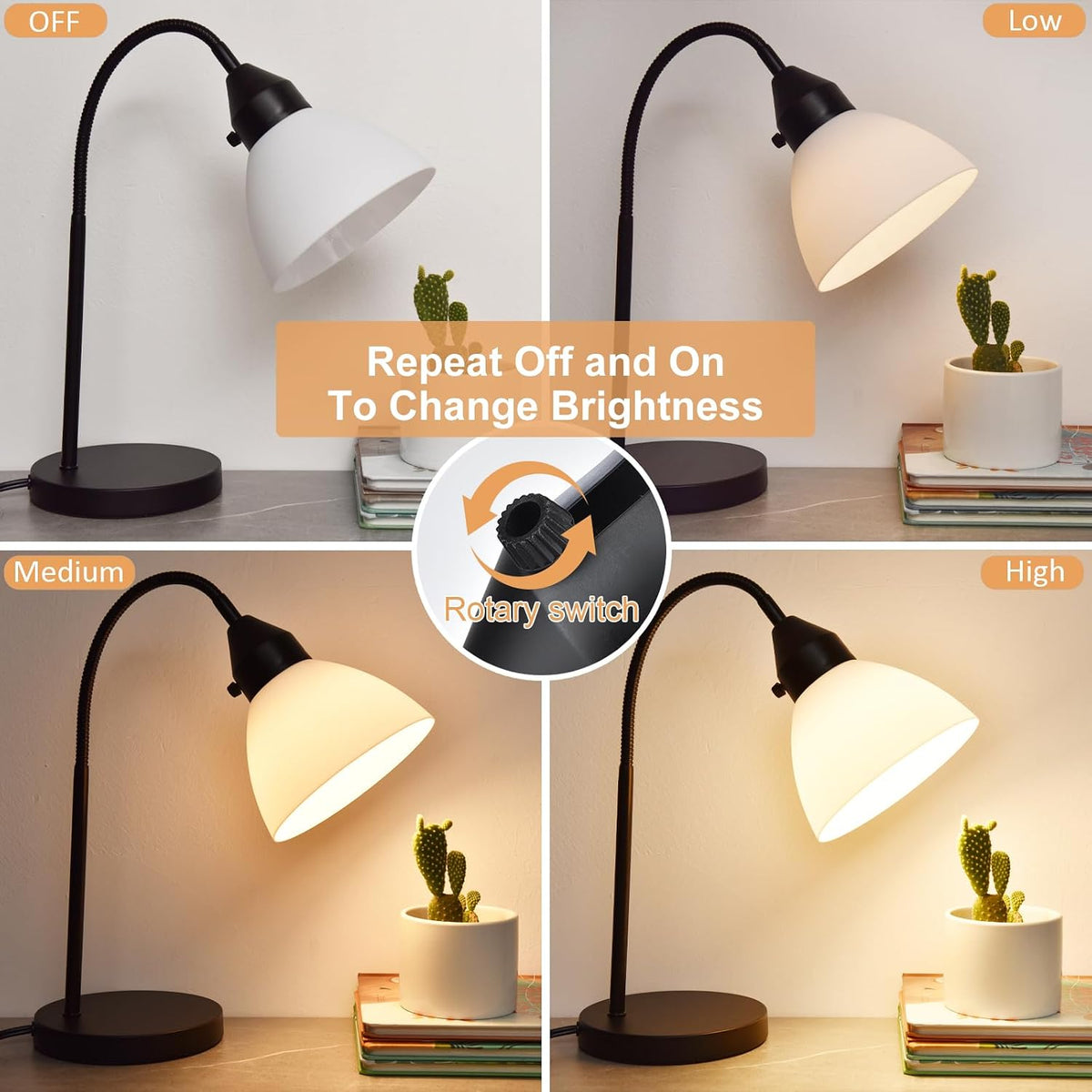 RISLG LED Desk Lamp for Home Office, 3 Levels Dimmable Reading Light, Flexibl...
