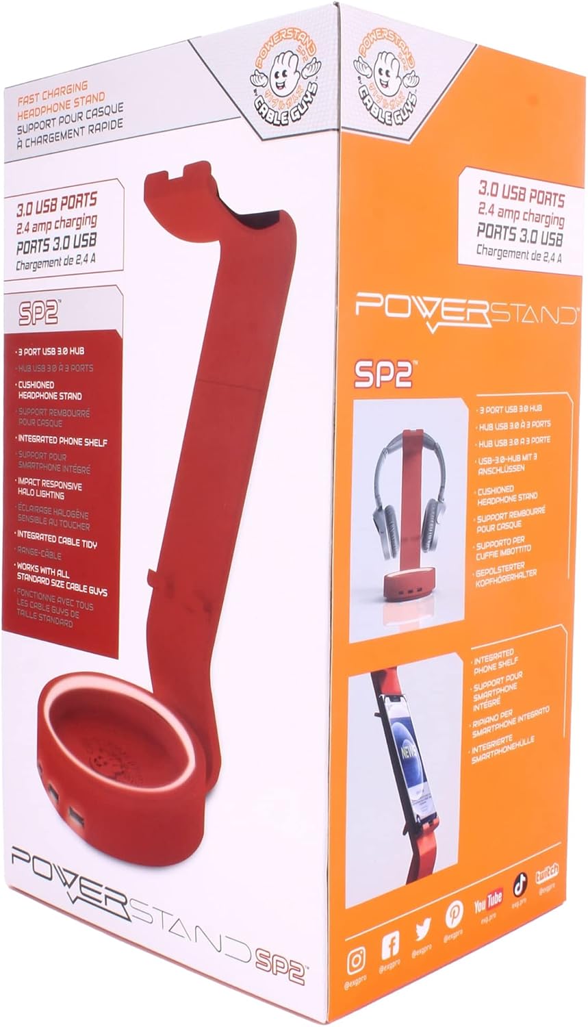 Cable Guys Powerstand SP2: RED - Light Up Three Port Charging Station & H...