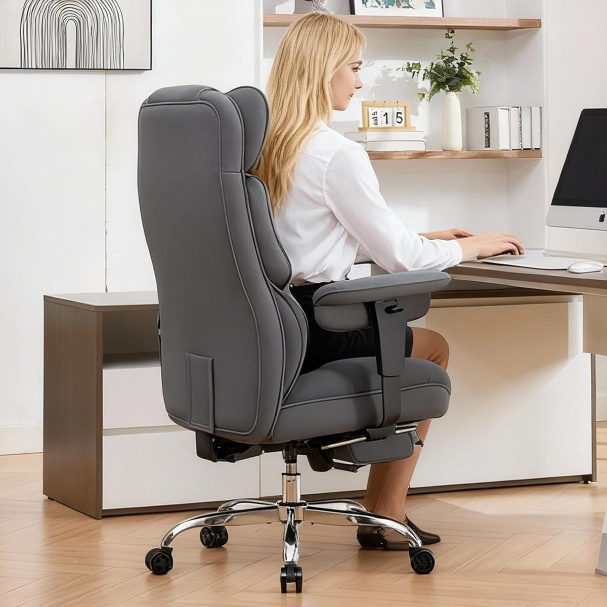 Efomao Executive Office Chair, Bluegrey Fabric Big and Tall Desk Chair